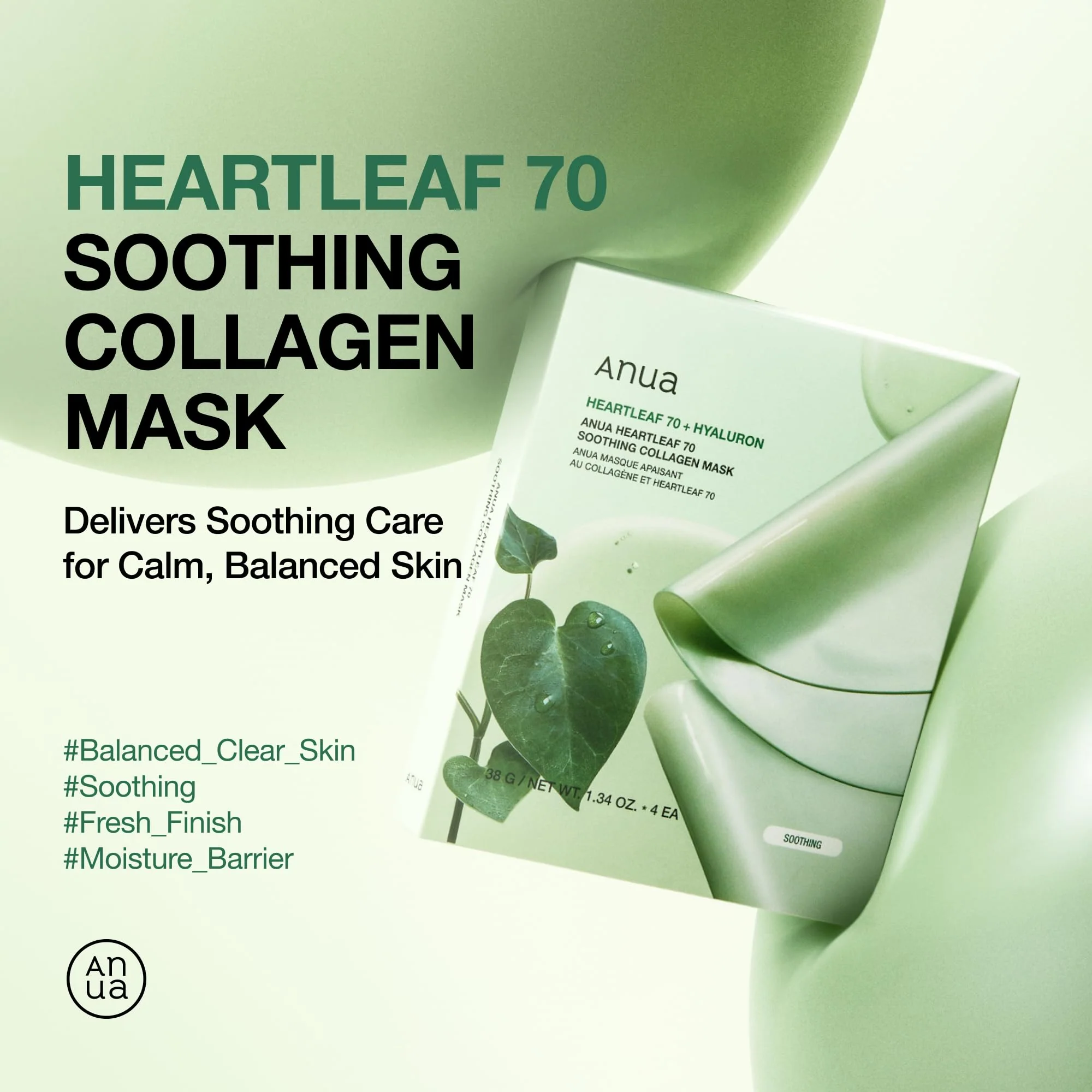 ANUA Heartleaf 70 Soothing Collagen Mask, Overnight Face Mask for Glass Skin, hyaluronic acid, Collagen, Soothing & hydration Facial Mask for Sensitive Skin, Natural Color, Korean Skin Care (38g, 4ea) - Image 7