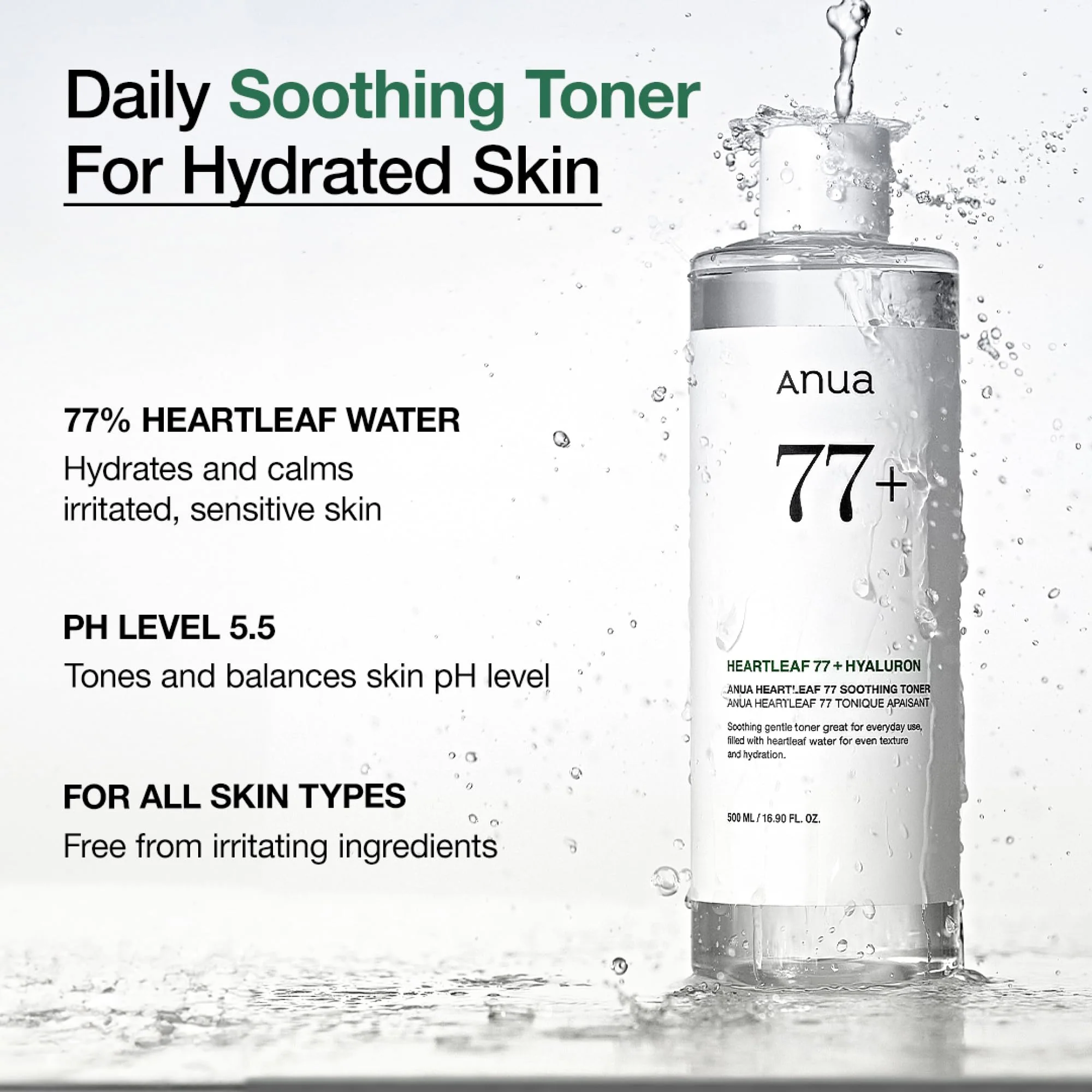 Anua Heartleaf 77 Soothing Toner, Moisturizing & Calming Facial Toner for Glass Skin, Hyaluronic Acid, Lightweight Hydration for Sensitive Skin, Redness Relief, Korean Skincare, 8.45 fl.oz - Image 5