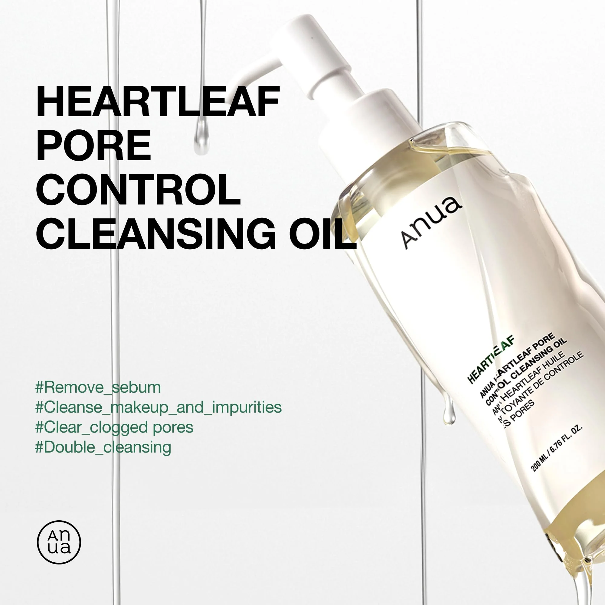 Anua Heartleaf Pore Control Cleansing Oil, Oil Cleanser for Face, Makeup Blackhead Remover, Korean Skin Care 6.76 fl oz(200ml) (original) - Image 8
