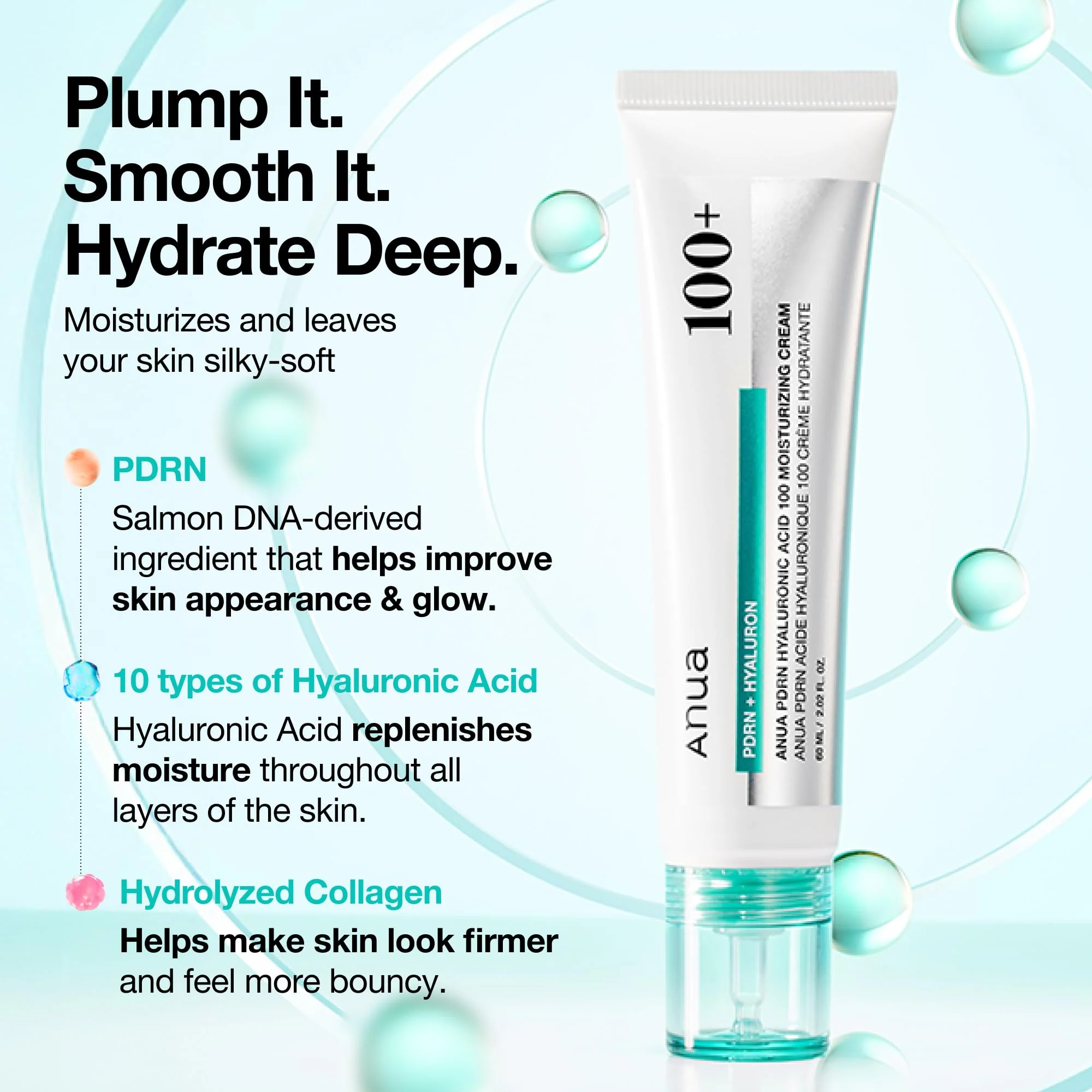 ANUA PDRN Hyaluronic Acid 100 Moisturizing Cream, Lightweight, Non-Greasy Hydrating Face Moisturizer with Salmon DNA for Glass Skin, Korean Skincare (2.02 fl oz) - Image 8