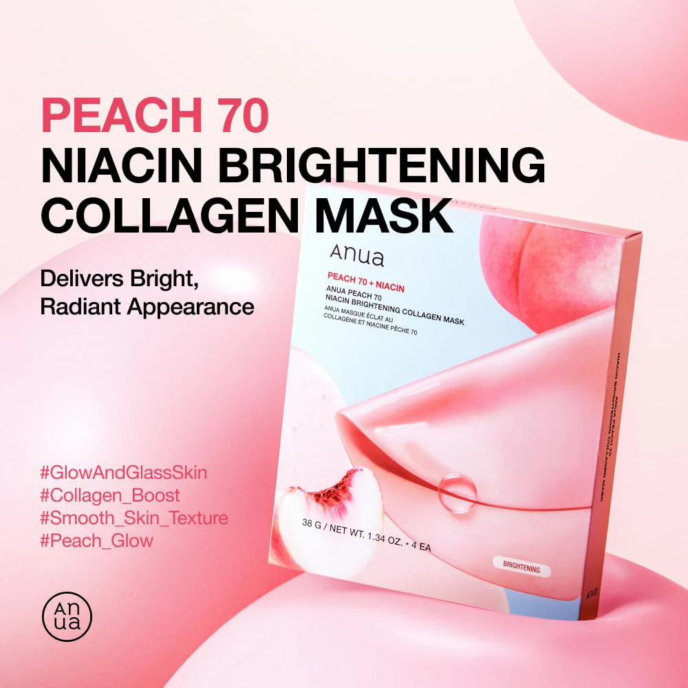 ANUA Peach 70 Niacin Brightening Collagen Mask, Overnight Face Mask for Glass Skin, Niacinamide, Collagen Facial Mask, Glow up with Hydration, Natural Color, Korean Skin Care (38g, 4ea) - Image 7