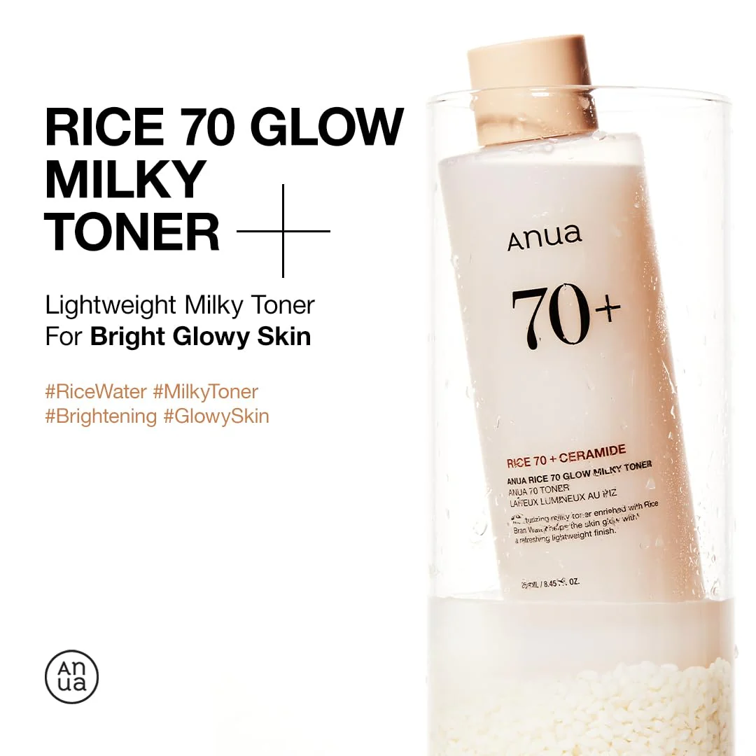 Anua Rice 70 Glow Milky Toner, Glass & Dewy Skin, Hydrating & Barrier Care, Rice Water, Niacinamide, Ceramides, All Skin Types, Fragrance-Free, Non Comedogenic, Korean Skincare, 8.45 fl.oz. - Image 8