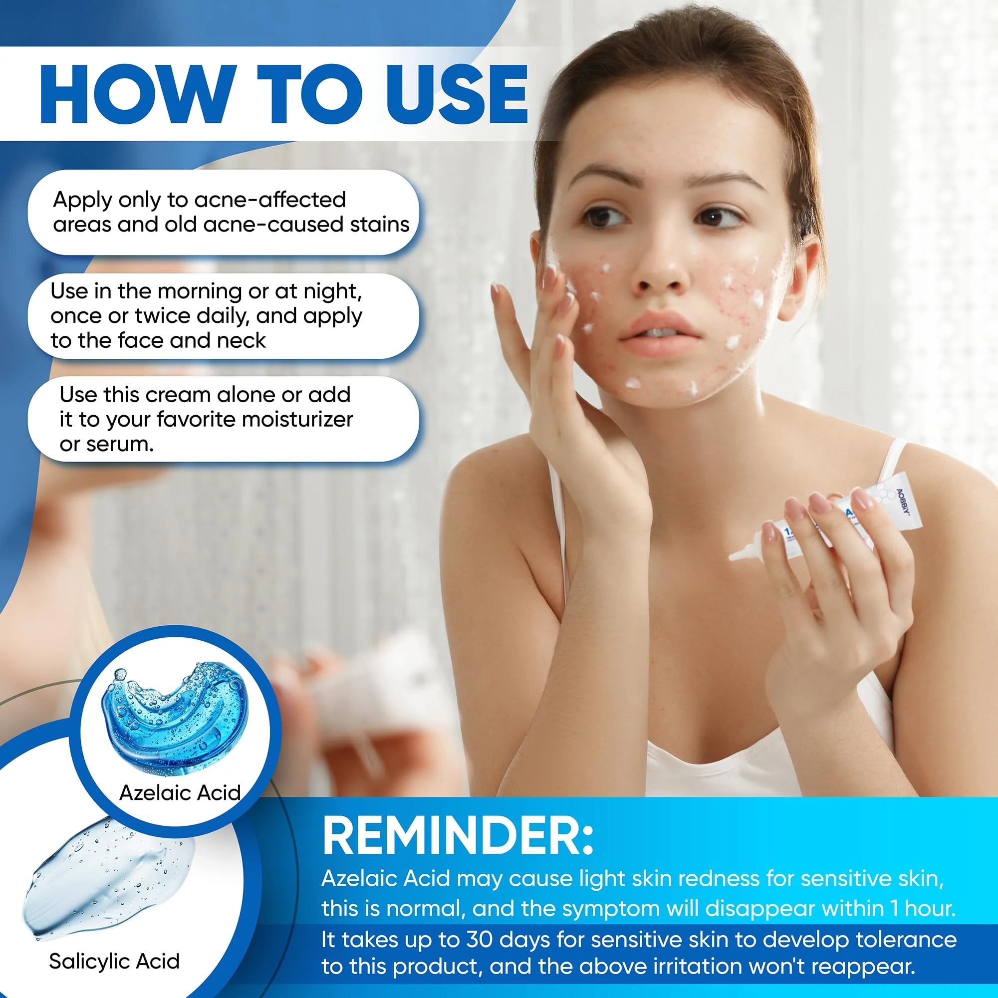 AOBBIY Azelaic Acid Cream for Face: Redness-Soothing Azelaic Acid Facial Cream for Uneven Tone, Blemish-Prone Skin, Pore Care, and Skin Clarity Support, 4 oz - Image 4