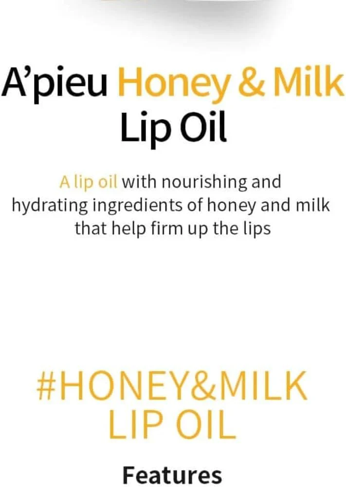 A'PIEU Honey & Milk Lip Oil I Korean Lip Oil, Long-Lasting Moisture, Nourishing Extracts, Smooth Finish, Lightweight - Image 5