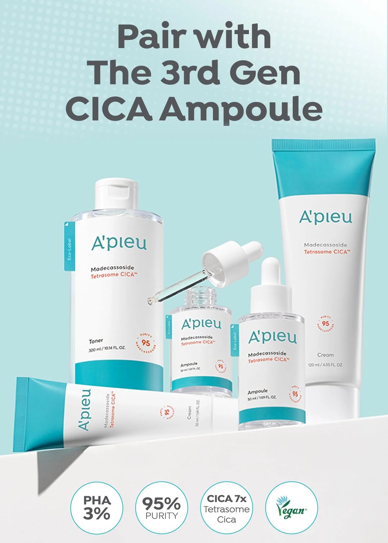 A'PIEU Madecassoside Tetrasome Cica Face Serum Ampoule 1.69 Fl oz / 50ml - Upgraded Madecassoside Ampoule, Enhanced Skin Protection, Tetrasome Technology, Smooth Application, 3x Faster Absorption - Image 2