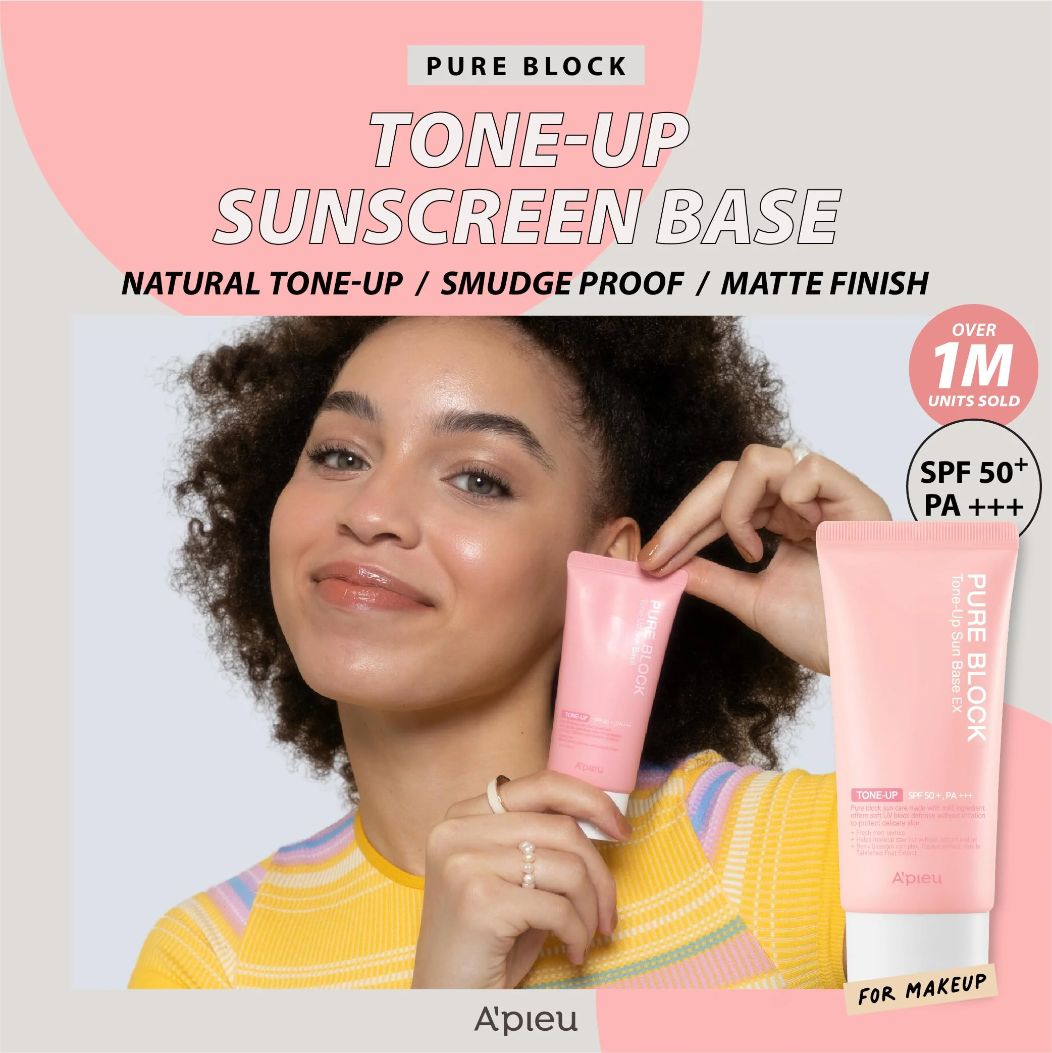 A'PIEU Pure Block Tone Up Sunscreen Base SPF5 50ml | Tone-Up Reef Safe Korean Sunscreen for Makeup Base - Image 6