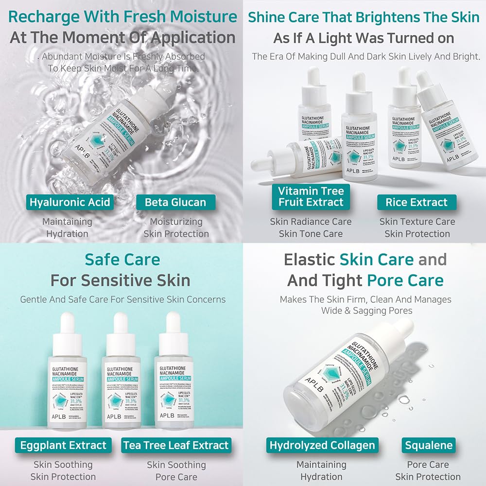 APLB Glutathione Niacinamide Ampoule Serum | LIPO GLUTA NIAC CEN™ 31.3% 1.35 FL.OZ/Korean Skincare, Long lasting moisturizing, Improve skin elasticity, Revitalize for gentle and improve skin texture - Image 3