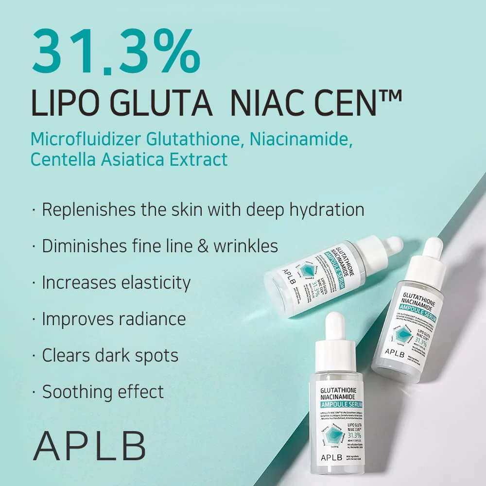 APLB Glutathione Niacinamide Ampoule Serum | LIPO GLUTA NIAC CEN™ 31.3% 1.35 FL.OZ/Korean Skincare, Long lasting moisturizing, Improve skin elasticity, Revitalize for gentle and improve skin texture - Image 8