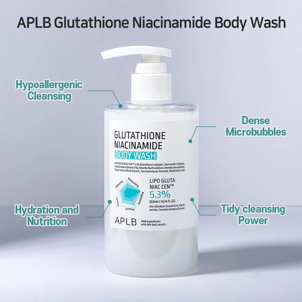 APLB Glutathione Niacinamide Body Wash | LIPO GLUTA NIAC CEN™ 5.3% 10.14 FL.OZ/Korean Skincare, Gentle Ingredients for The Safety of Your Skin, Long Lasting deep Moisture for Soft Skin - Image 5