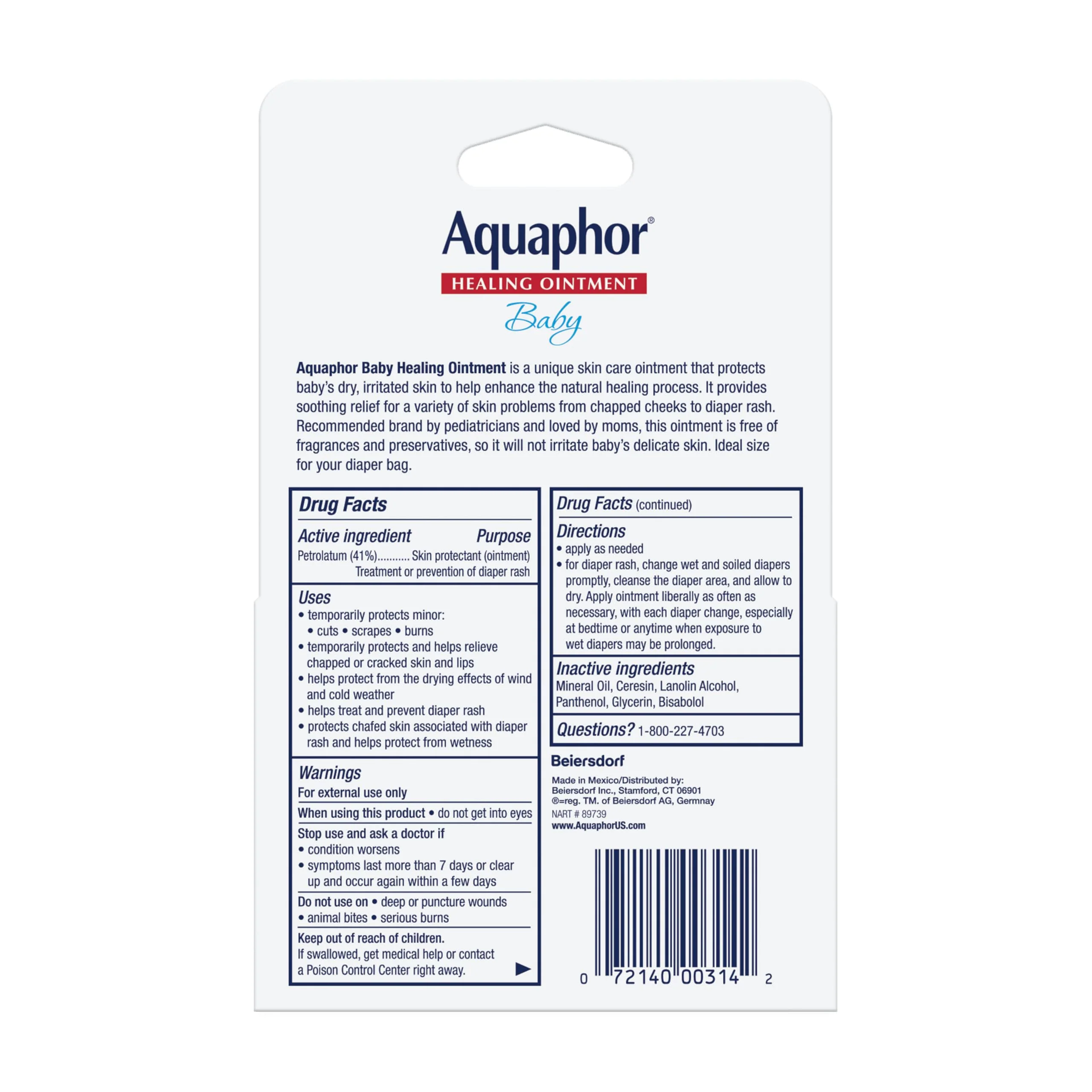 Aquaphor Baby Healing Ointment Advanced Therapy Skin Protectant for Chapped or Dry Skin, Drool Rash and Diaper Rash Ointment, Hypoallergenic Baby Essentials, Travel Size, 0.35 Oz Tube, Pack of 2 - Image 4