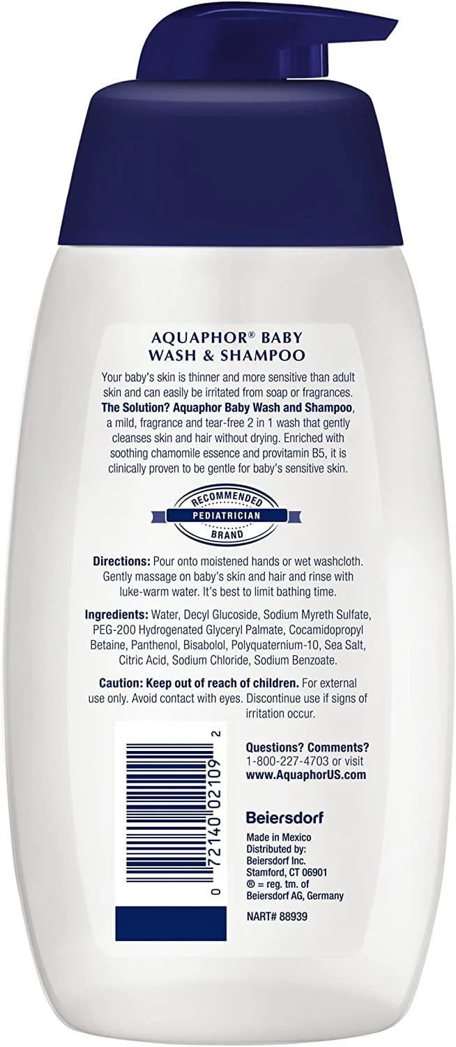 Aquaphor Baby Wash and Shampoo - Mild, Tear-free 2-in-1 Solution for Baby’s Sensitive Skin - 16.9 fl. oz. Pump - Pack of 2 - Image 9