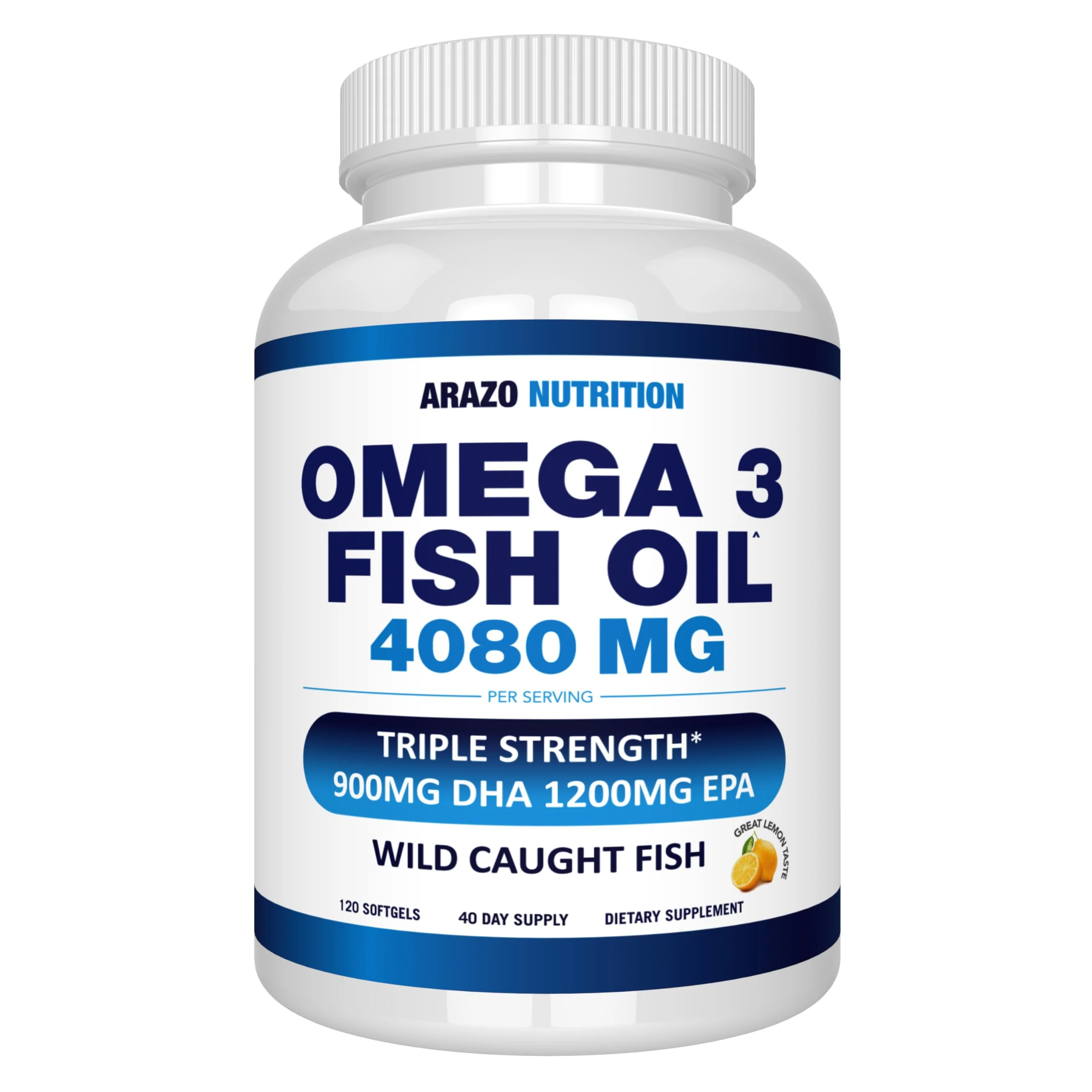 Arazo Nutrition Wild Caught Omega-3 Fish Oil Concentrate – 4,080mg per Serving – High EPA 1200mg & DHA 900mg – 120 Burpless Lemon Softgels - Image 11