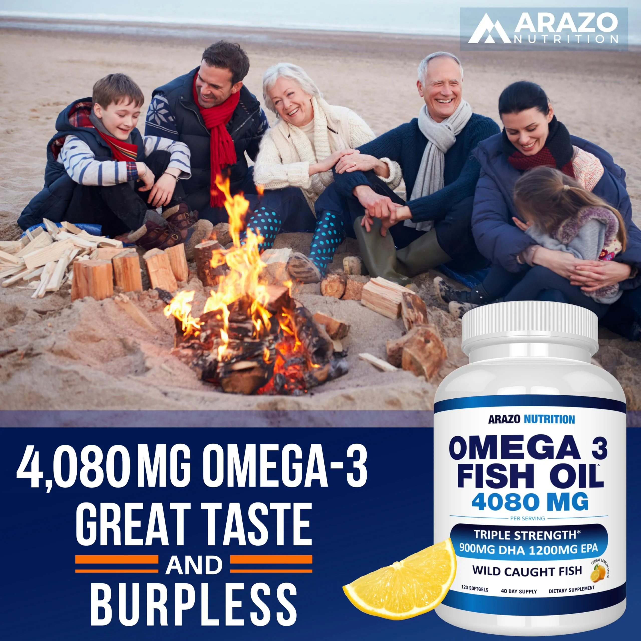 Arazo Nutrition Wild Caught Omega-3 Fish Oil Concentrate – 4,080mg per Serving – High EPA 1200mg & DHA 900mg – 120 Burpless Lemon Softgels - Image 13