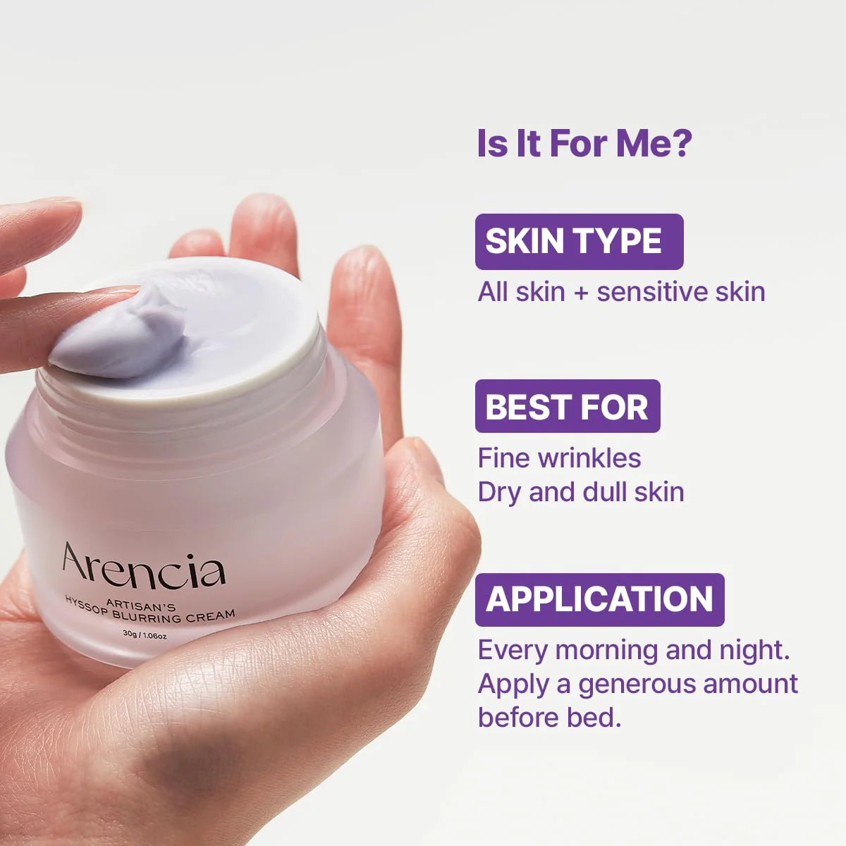 ARENCIA Hyssop Blurring Cream, Intense Collagen Face Moisturizer & Night Repair Cream for Anti-Aging, Nourishing Skin Barrier, Premium Korean Skincare, 1.76oz - Image 3