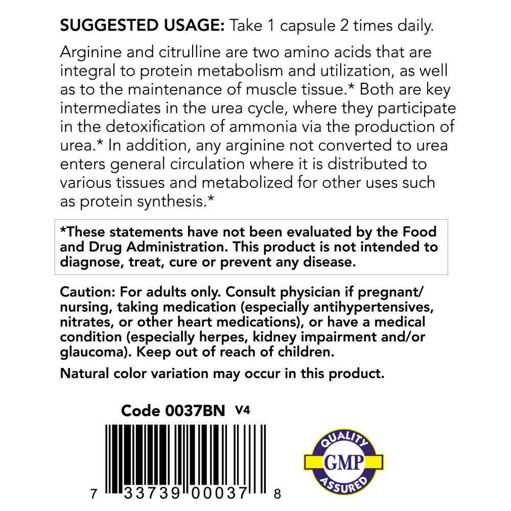 Arginine & Citrulline 500/250mg - 120 Capsules (2 Pack) - Image 5
