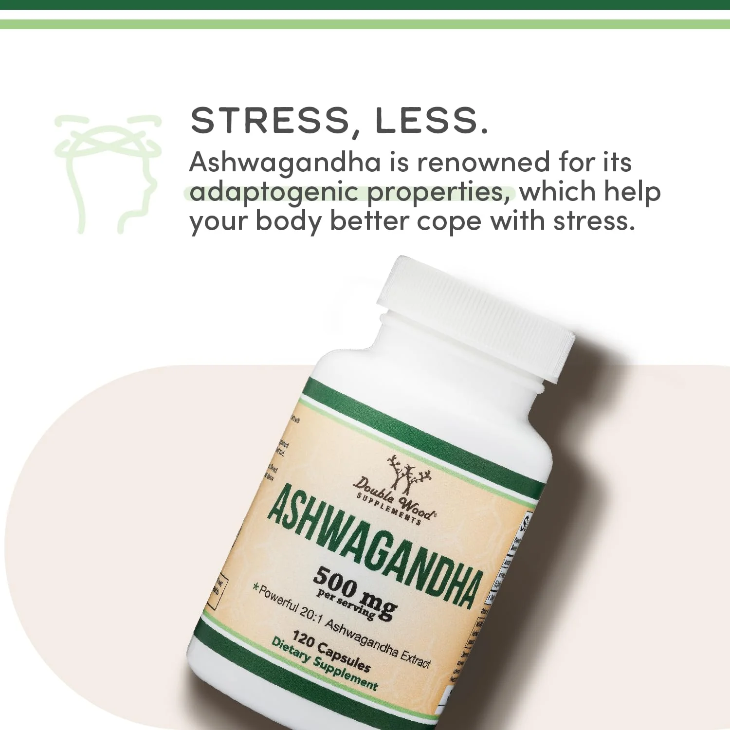Ashwagandha Capsules, 120 Count (500mg Extract 20:1 Potency) Adaptogen Stress Relief by Double Wood - Image 5