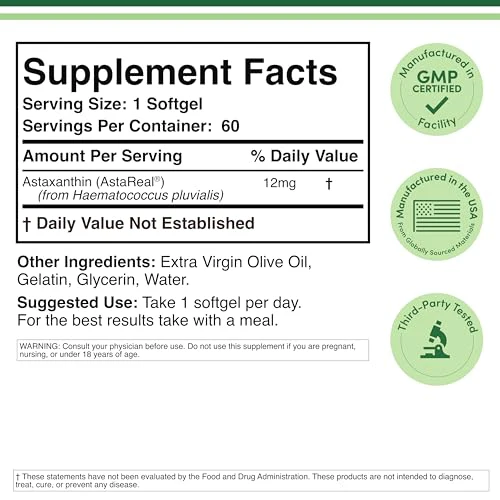 Astaxanthin 12mg Max Strength (Only Patented Astaxanthin (Astrareal) with 70+ Human Clinical Trials - World's Most Studied Brand) Grown, Harvested, and Made in The USA (Astaxantina) by Double Wood - Image 6