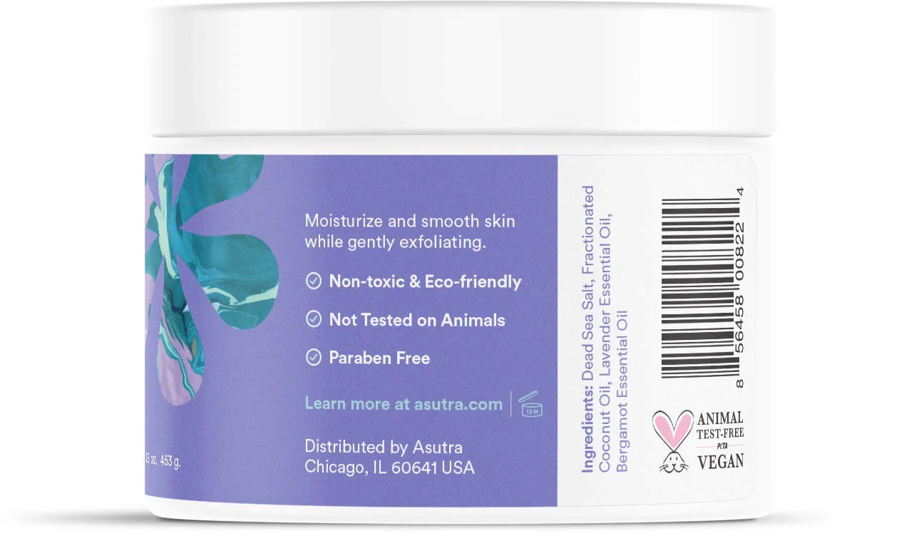 ASUTRA Dead Sea Salt Essential Oil Body Scrub Exfoliator (Soothing Lavender), 16 oz - Ultra Hydrating, Gentle, & Moisturizing - Coconut, Lavender, and Bergamot Oils - Image 7