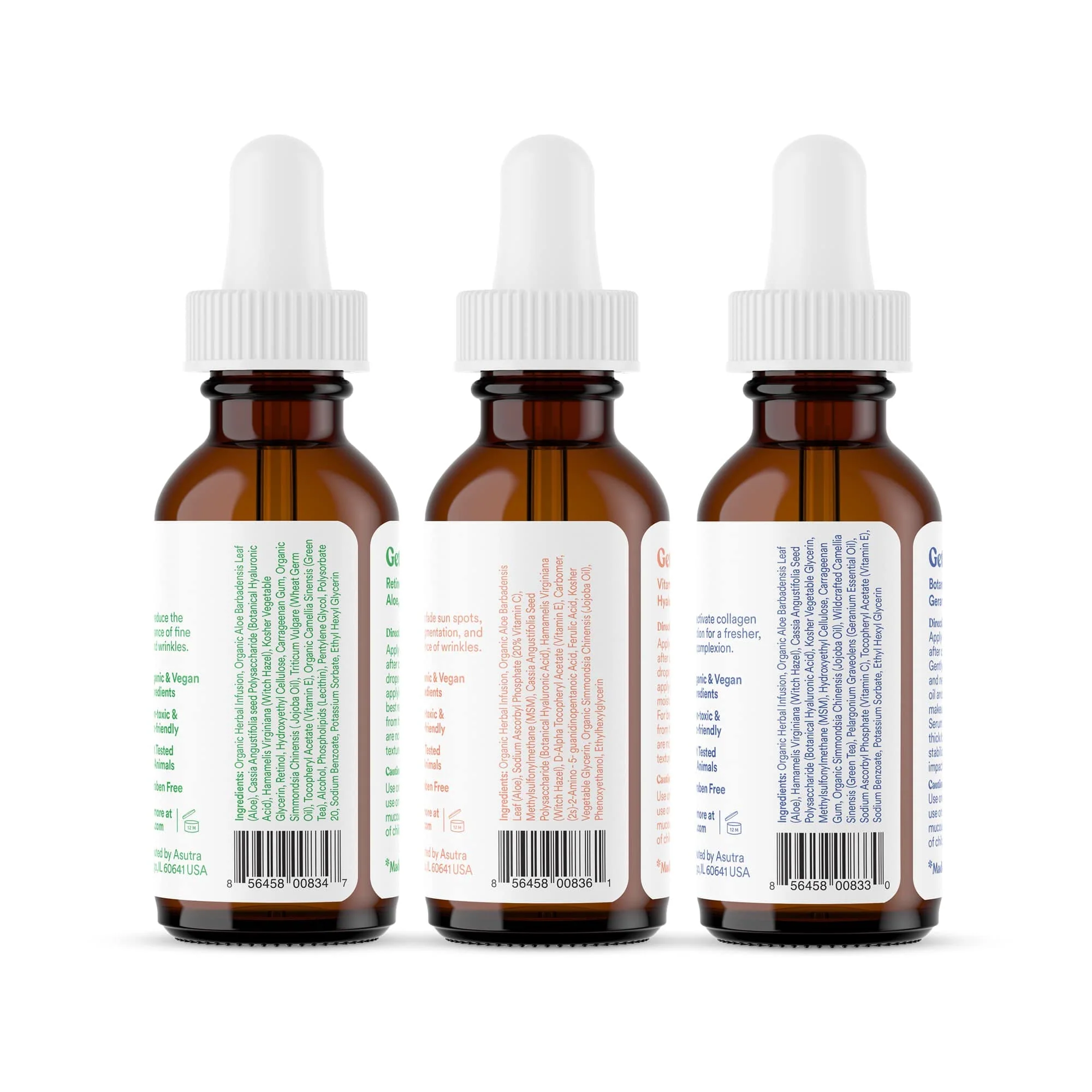 ASUTRA Face Serum Variety Pack, 3 Products - 1 fl oz 2.5% Retinol, 1 lf oz 20% Vitamin C, 1 fl oz Hyaluronic Acid Face Serum - Image 2