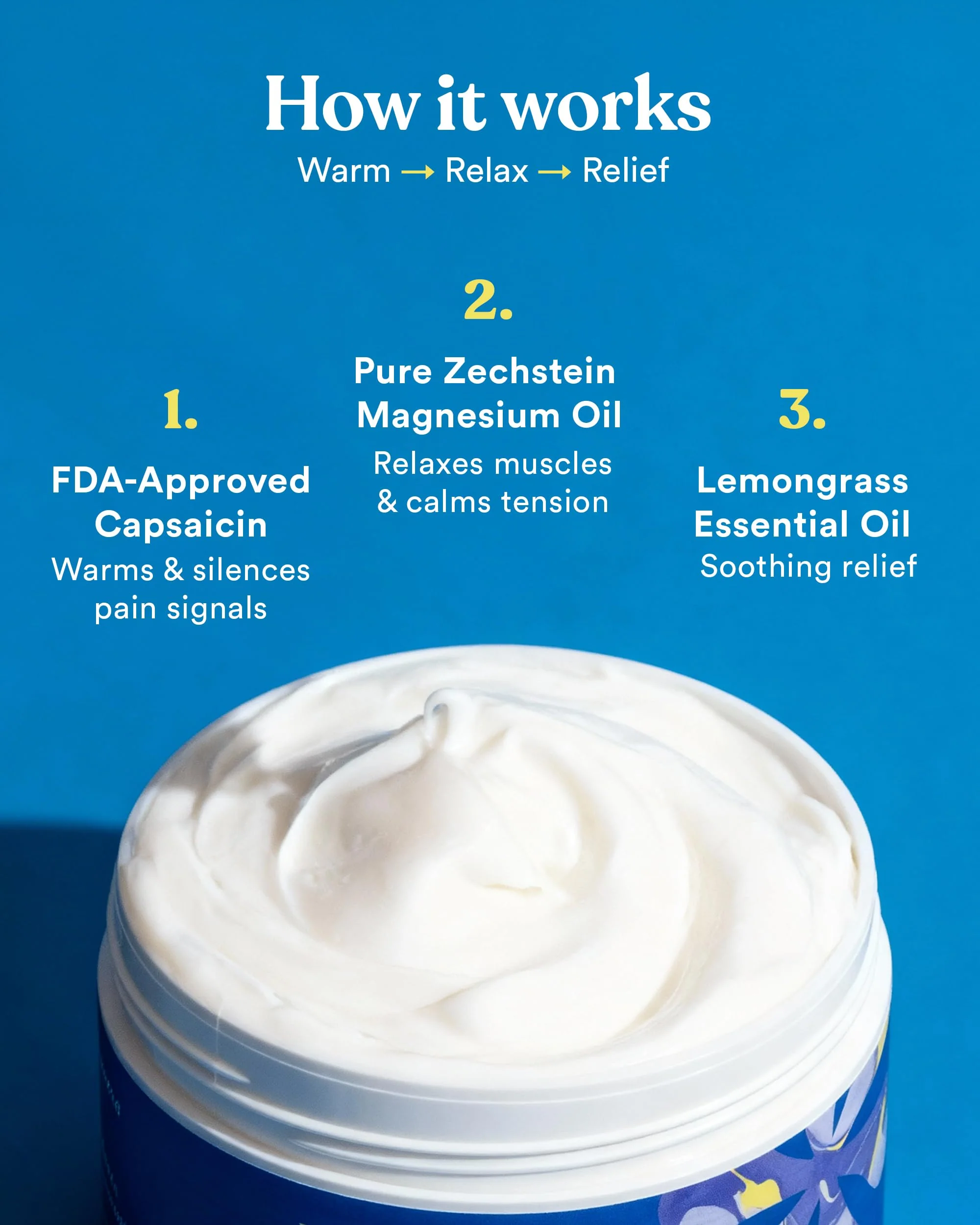 ASUTRA Melt Pain Away Magnesium Cream – Warming Capsaicin Formula for Leg Cramps, Muscle Tension & Nighttime Leg Relief – Fast-Absorbing, Non-Sticky Topical Magnesium Lotion for Feet & Body - Image 4