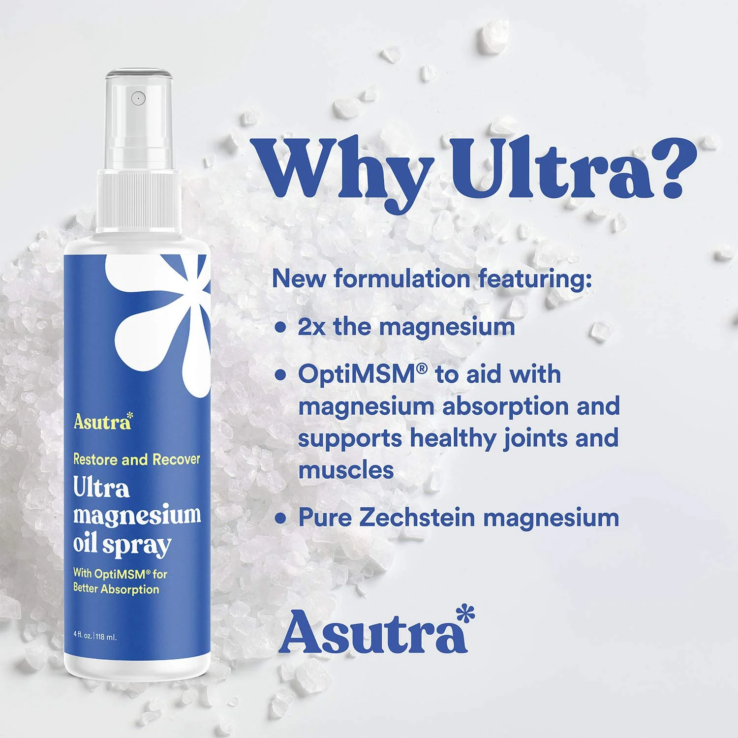 ASUTRA Ultra Magnesium Oil Spray with OptiMSM, 4 fl oz - Topical Magnesium, Rapid Absorption, Pure, Odorless and Non-Greasy, Derived from Zechstein Seabed - Image 8