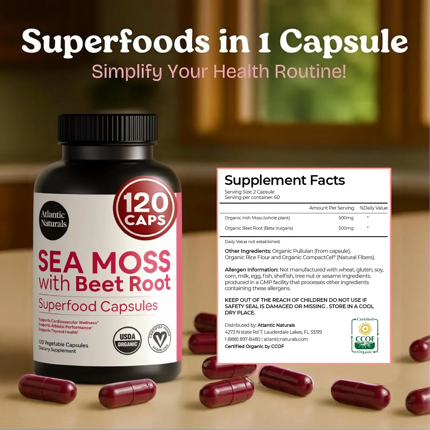 Atlantic Naturals Sea Moss with Beet Root Capsules - Premium Quality Multivitamin Supplement - Sea Moss Superfood to Support Immune Health, Blood Flow, Joint Health & Athletic Performance - 120 ct - Image 6