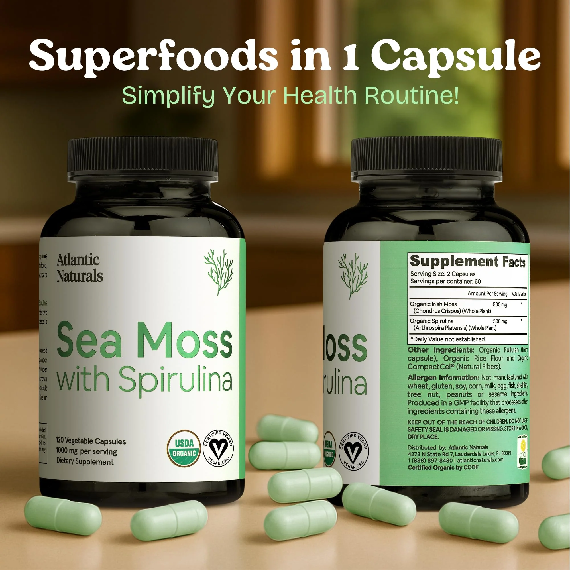 Atlantic Naturals Sea Moss with Spirulina Superfood Capsules - Multivitamin Supplement Supports Healthy Iron and Immune Health, Alternative to Seamoss Gel and Powder - Irish Sea Moss Capsules (120 ct) - Image 6