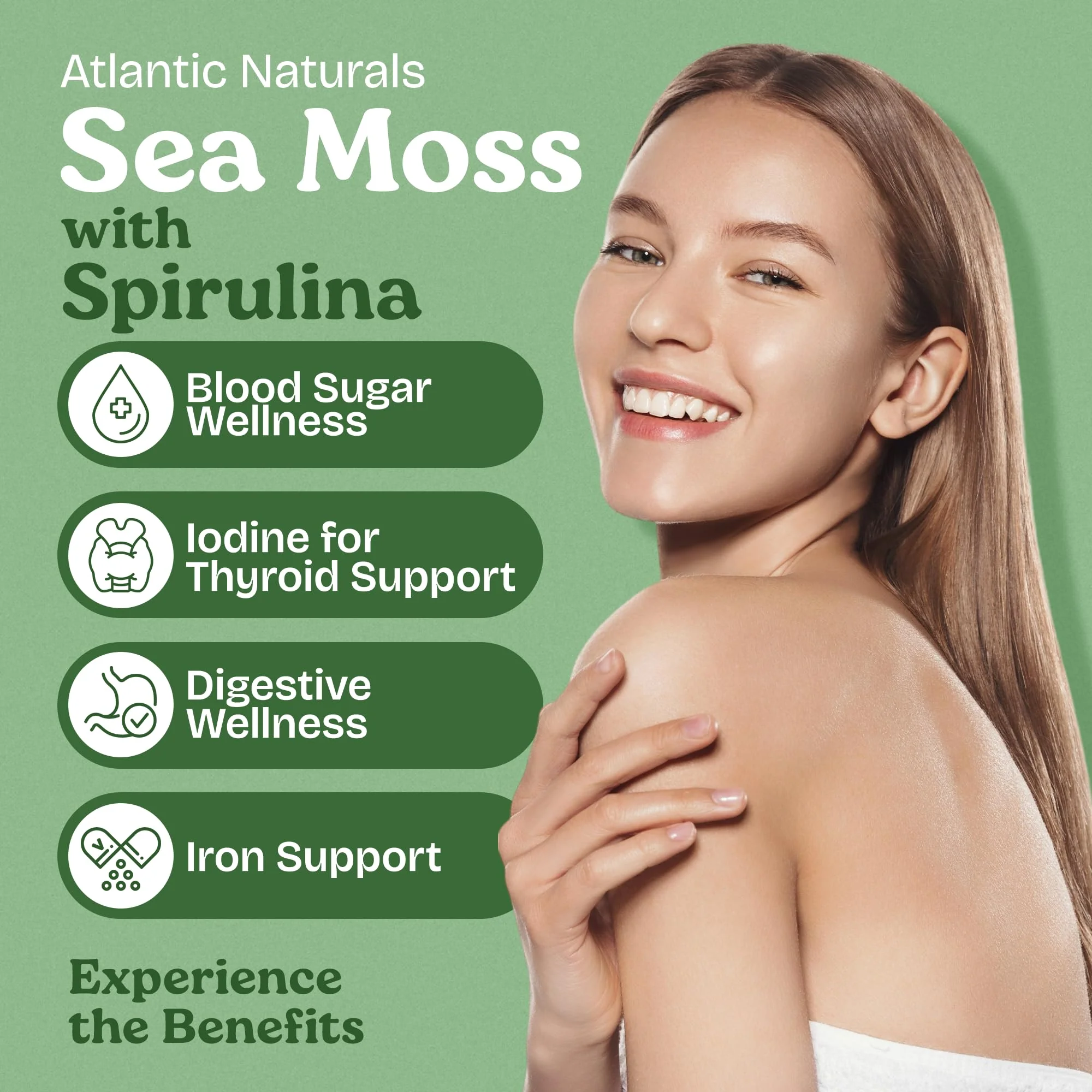 Atlantic Naturals Sea Moss with Spirulina Superfood Capsules - Multivitamin Supplement Supports Healthy Iron and Immune Health, Alternative to Seamoss Gel and Powder - Irish Sea Moss Capsules (120 ct) - Image 7