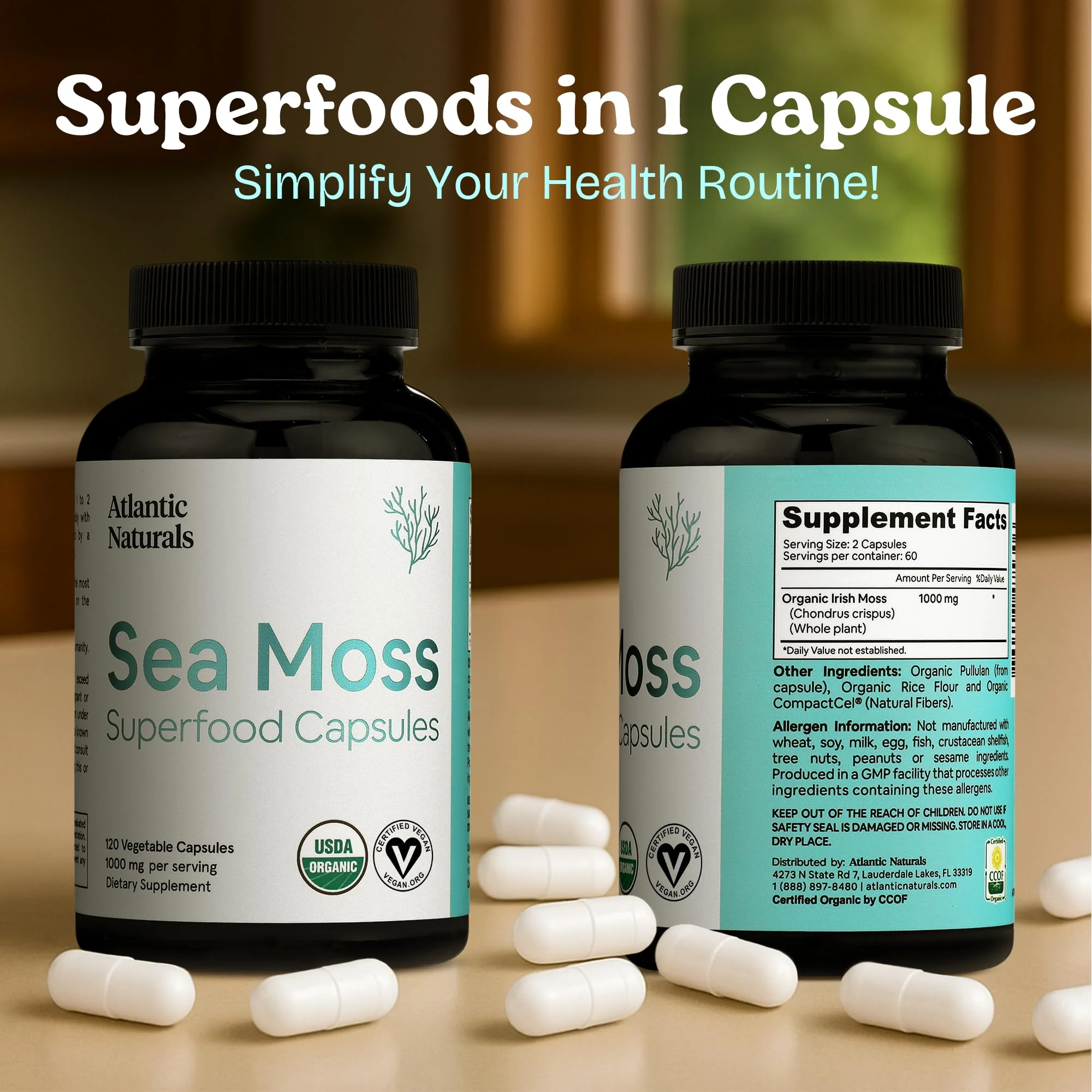 Atlantic Naturals Superfood Organic Irish Sea Moss Capsules - 120 Veggie Capsules | Wildcrafted Organic Sea Moss Supplement for Men & Women | Better Than Sea Moss Gel | Support Immunity & Skin, 1000mg - Image 6