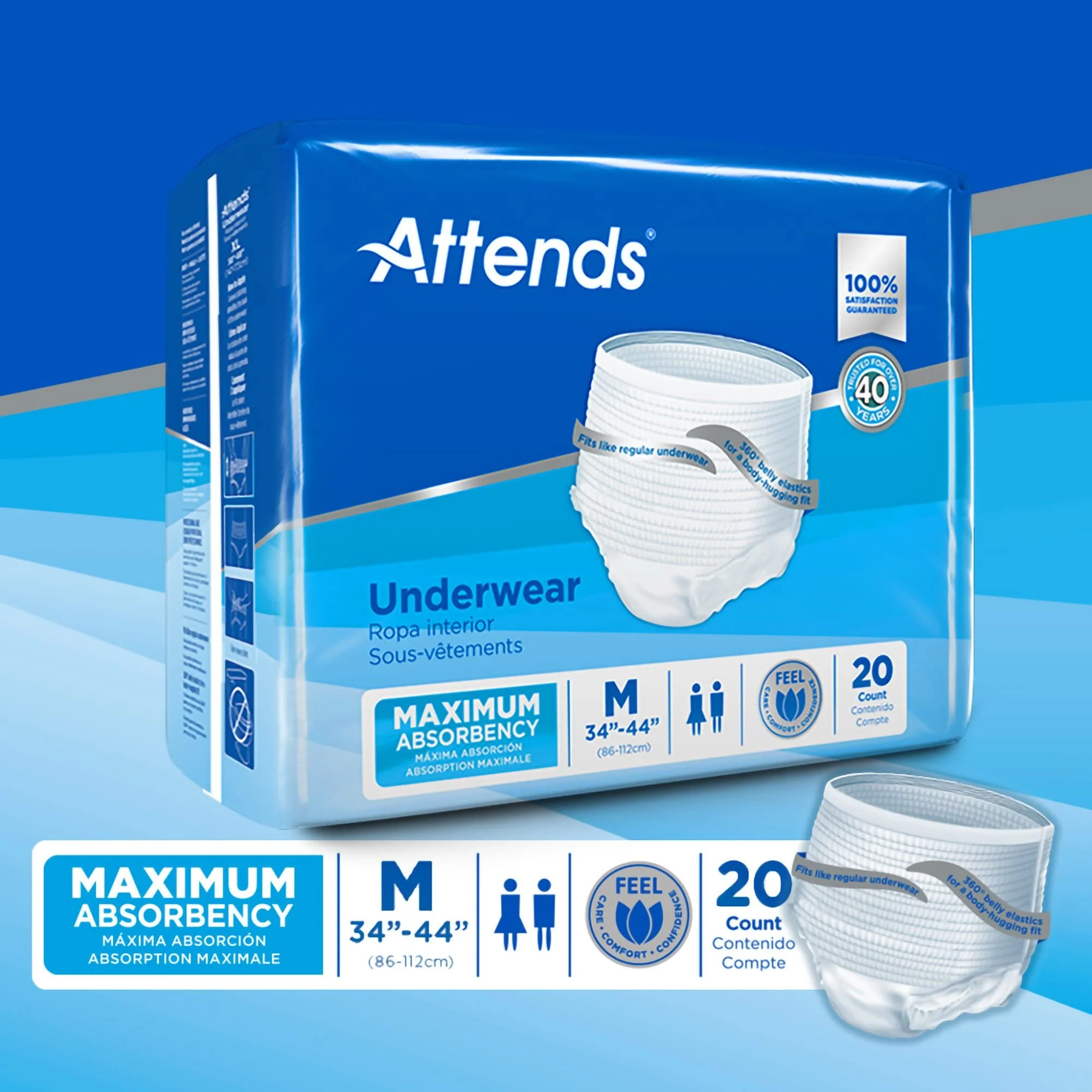 Attends Adult Absorbent Underwear, Medium [20 Count] - Maximum Absorbency for Men and Women - Disposable Pull-On Diapers with Tear-Away Sides and Breathable Waistband - AP0720 - Image 7