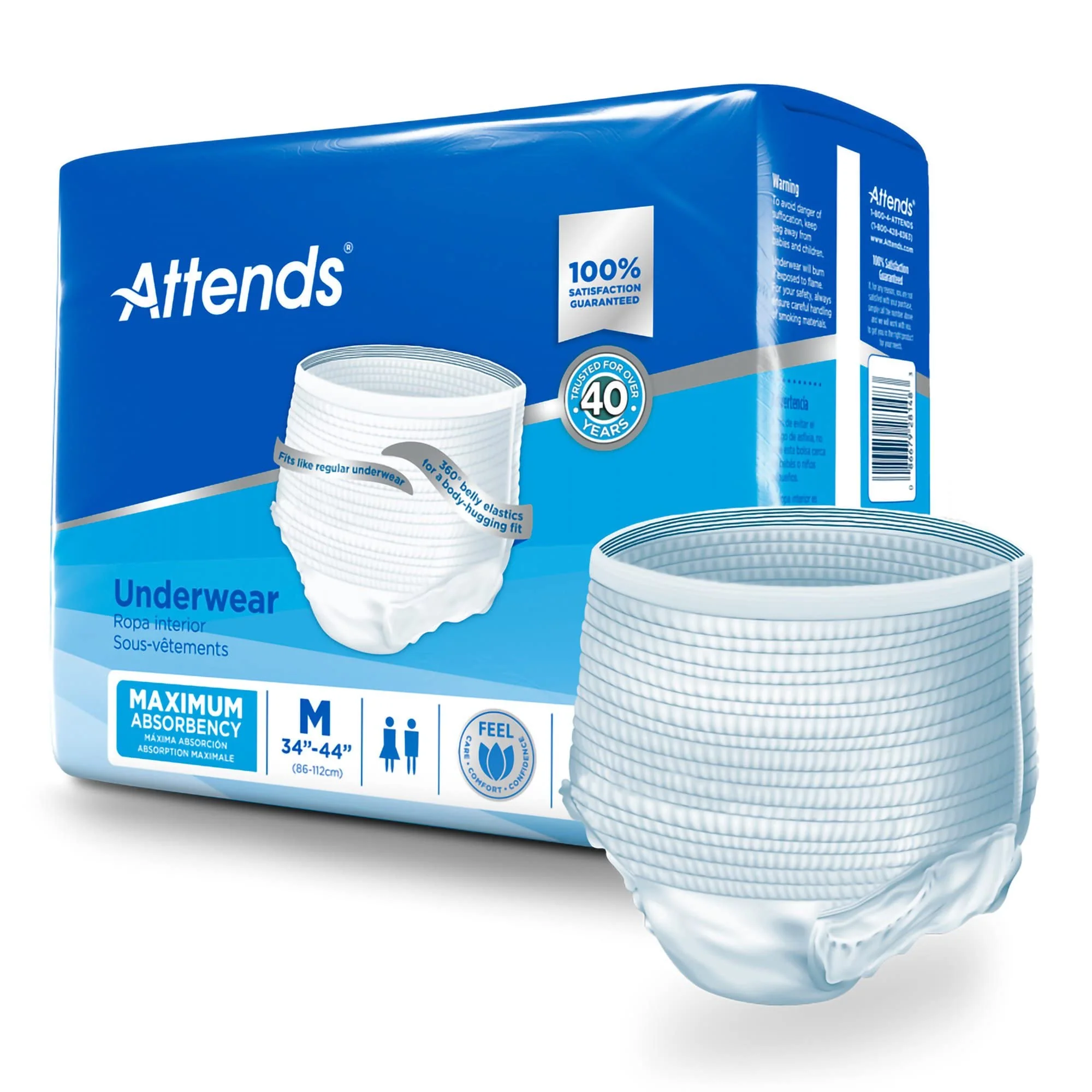 Attends Adult Absorbent Underwear, Medium [20 Count] - Maximum Absorbency for Men and Women - Disposable Pull-On Diapers with Tear-Away Sides and Breathable Waistband - AP0720 - Image 8