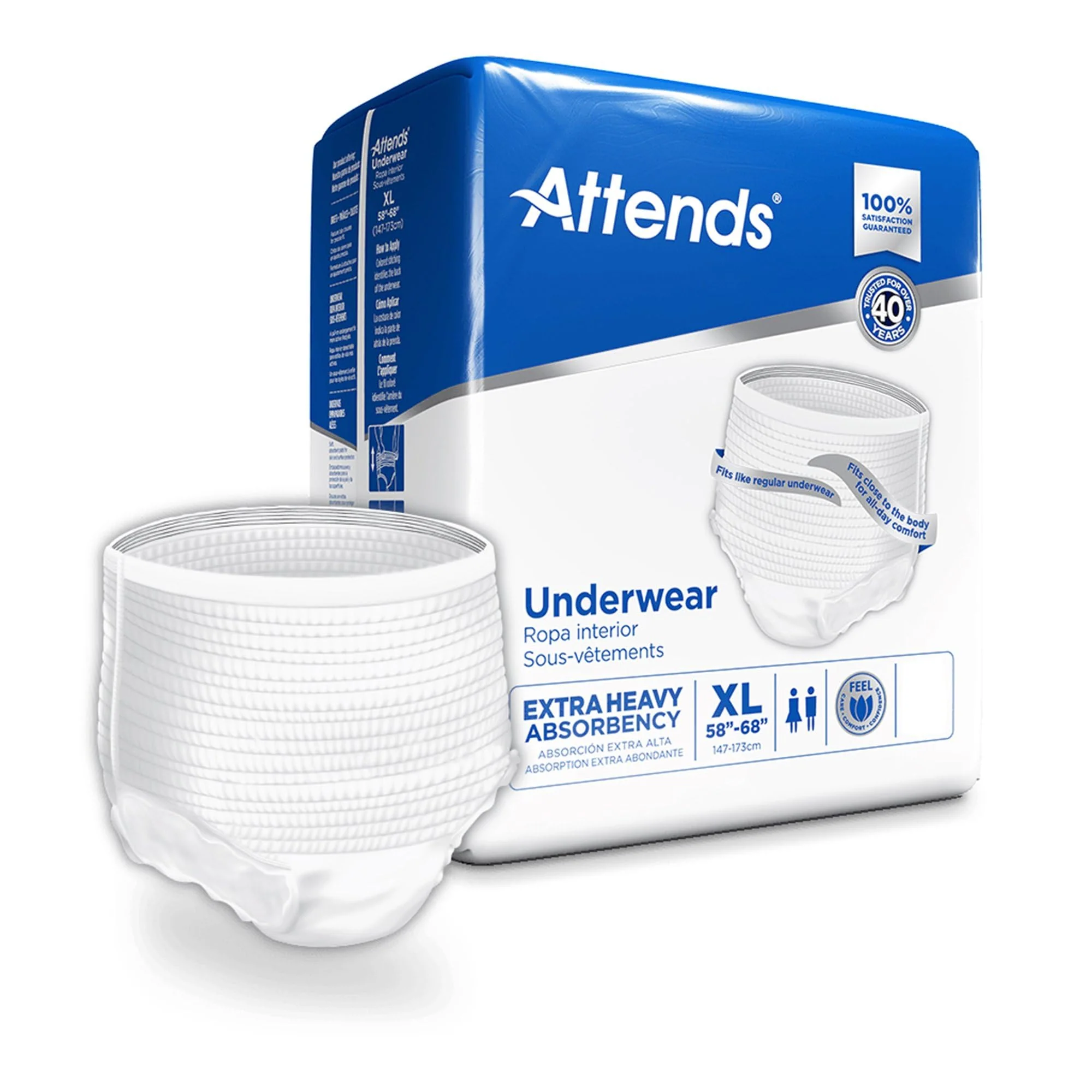 Attends Care Disposable Pull On Unisex Adult Absorbent Underwear with Tear Away Seams, X-Large, Moderate Absorbency, 4 Bags per Case