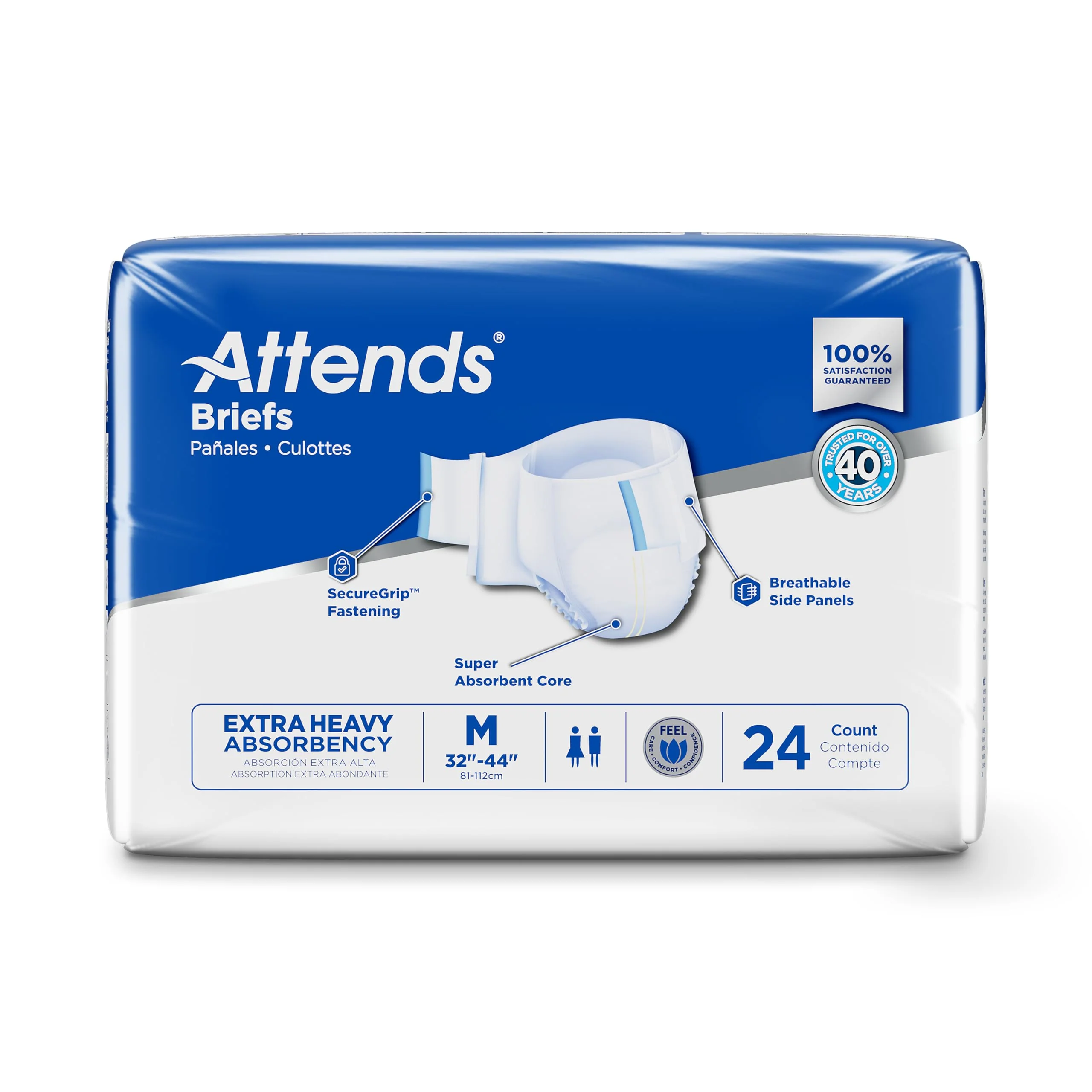 Attends Care Incontinence Disposable Briefs, Medium, 32"-44" Waist Tab Closure, Heavy Absorbency, Premium Softness and Breathable Fabric, 24ct Bag - Image 5