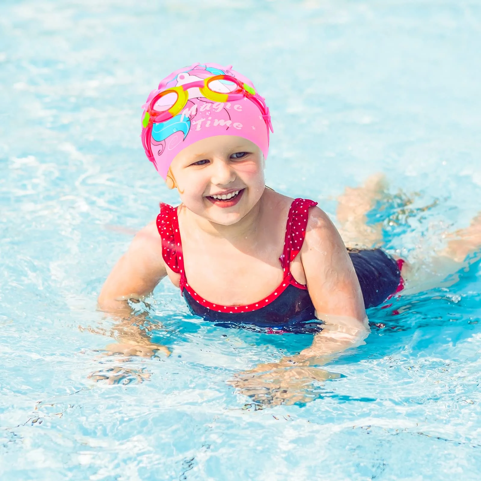 AuSletie Kids Swim Caps for Girls, Toddler Silicone Swimming Cap for Kids, Durable Comfortable Swimming Caps for Girls - Image 2