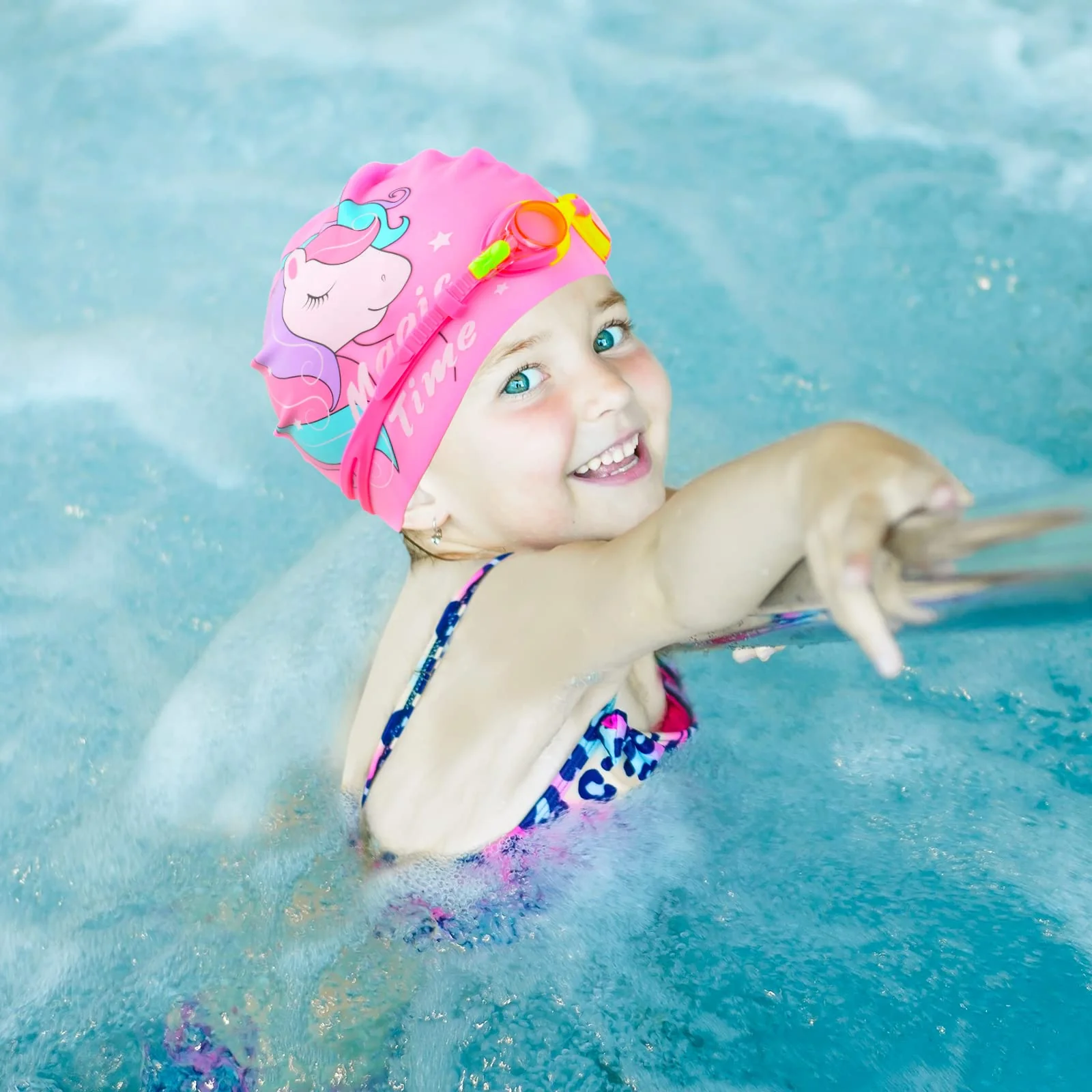 AuSletie Kids Swim Caps for Girls, Toddler Silicone Swimming Cap for Kids, Durable Comfortable Swimming Caps for Girls - Image 4