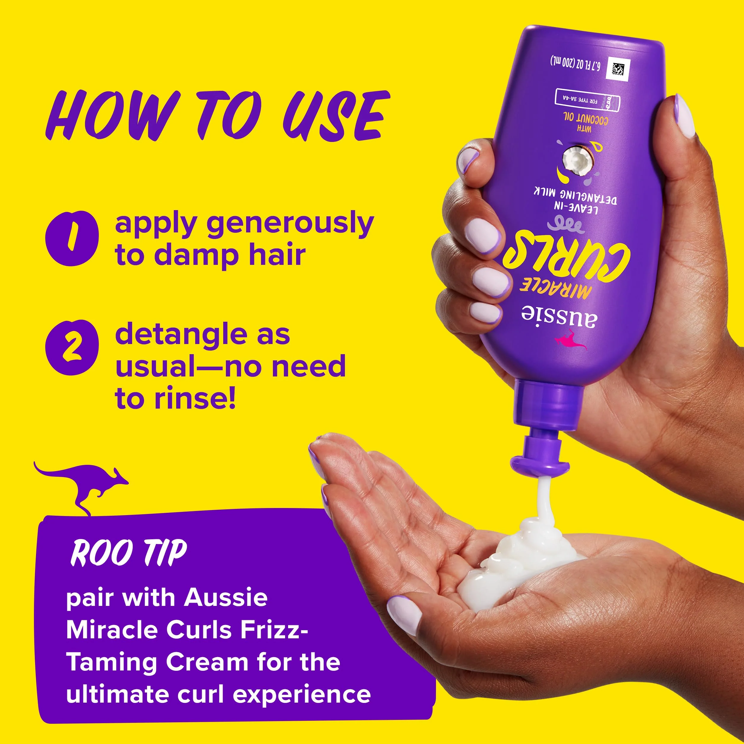 Aussie Miracle Curls with Coconut Oil, Paraben Free Detangling Milk Treatment, 6.7 fl oz - Image 6