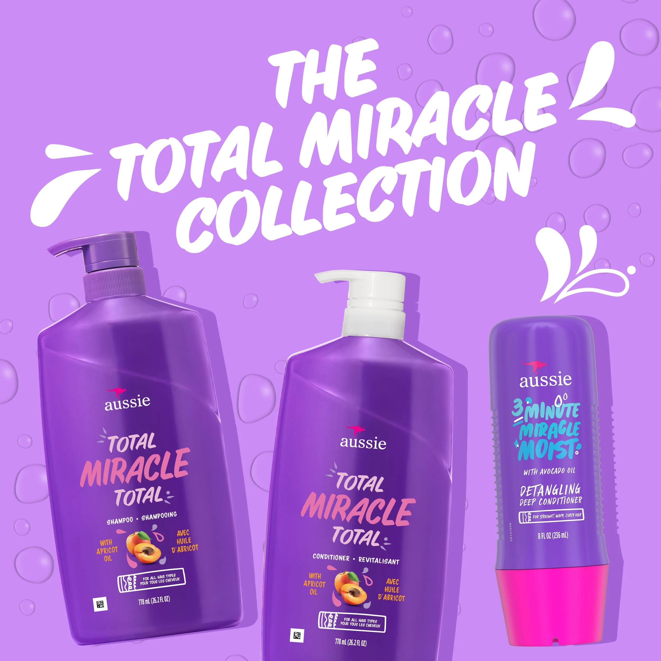 Aussie Total Miracle Hair Care Bundle: Shampoo, Conditioner, and 3 Minute Deep Treatment with Apricot & Macadamia Oil, Paraben-Free for Damaged Hair, 26.2 & 8 Fl Oz - Image 6