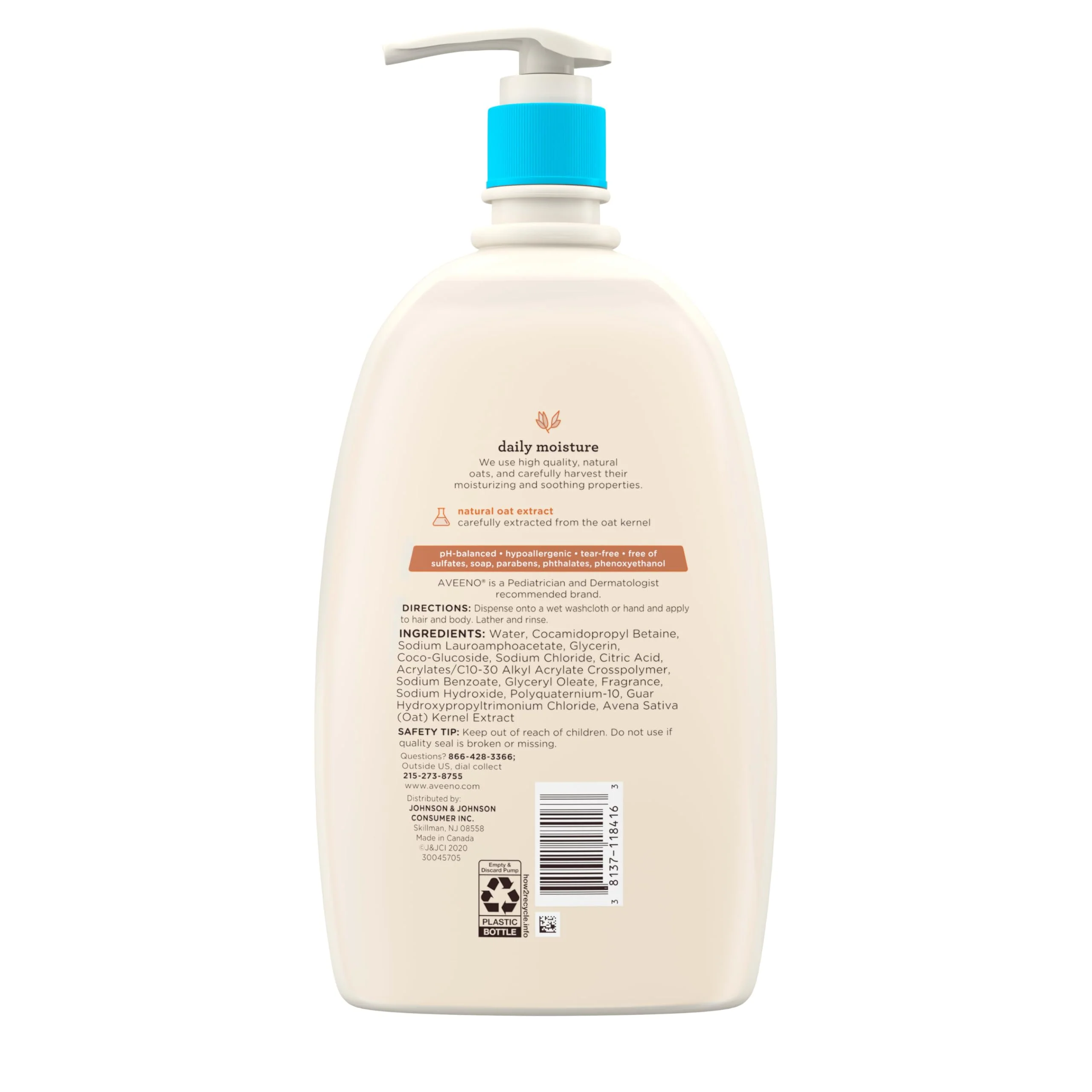 Aveeno Baby Daily Moisture Body Wash & Shampoo with Oat Extract, Hypoallergenic, Tear-Free, No Added Parabens, pH-Balanced Formula For Sensitive Hair & Skin, Baby Essentials, 33 fl oz - Image 4
