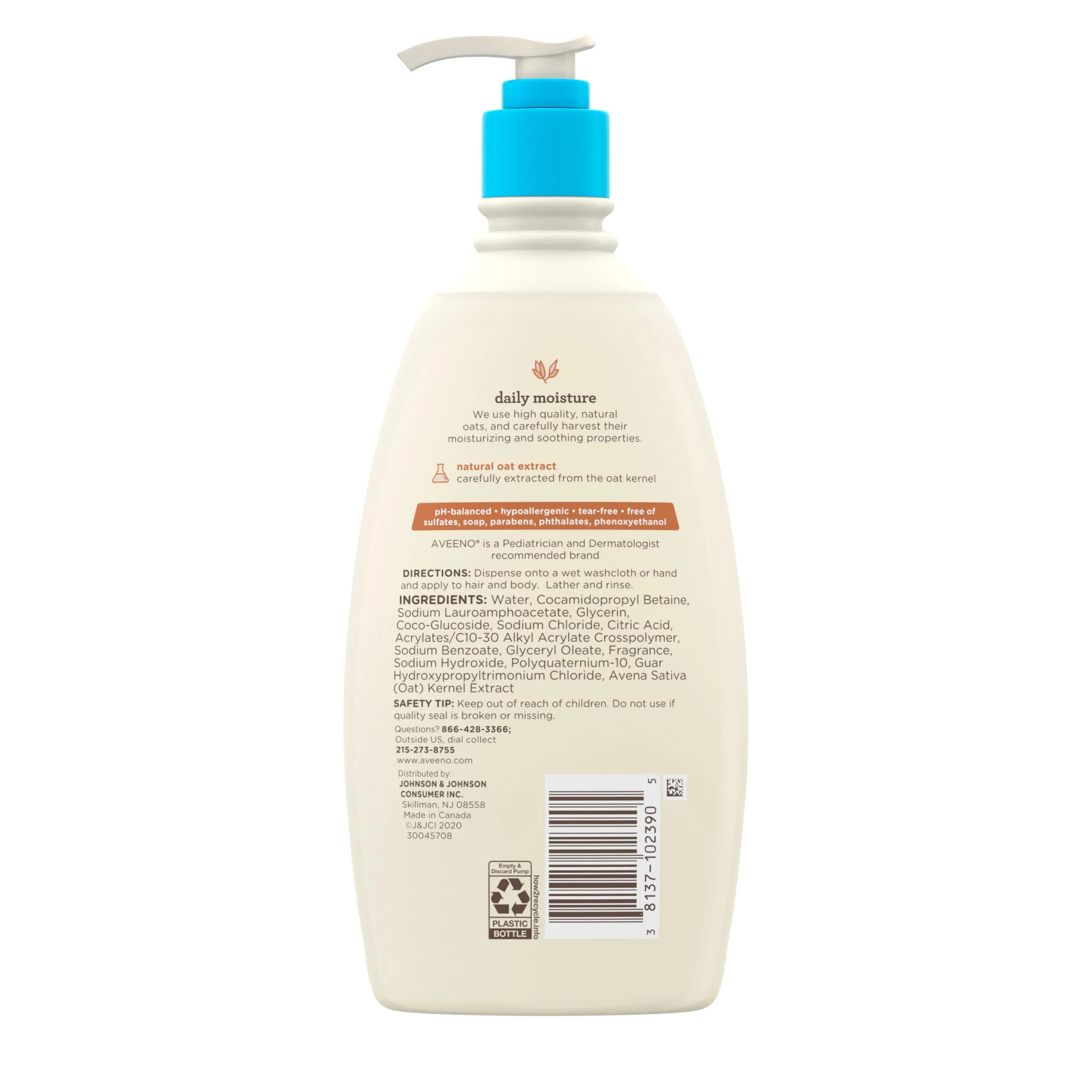 Aveeno Baby Daily Moisture Gentle Body Wash & Shampoo with Oat Extract, 2-in-1 Baby Bath Wash & Hair Shampoo, Tear- & Paraben-Free for Hair & Sensitive Skin, Lightly Scented, 18 fl. oz - Image 2