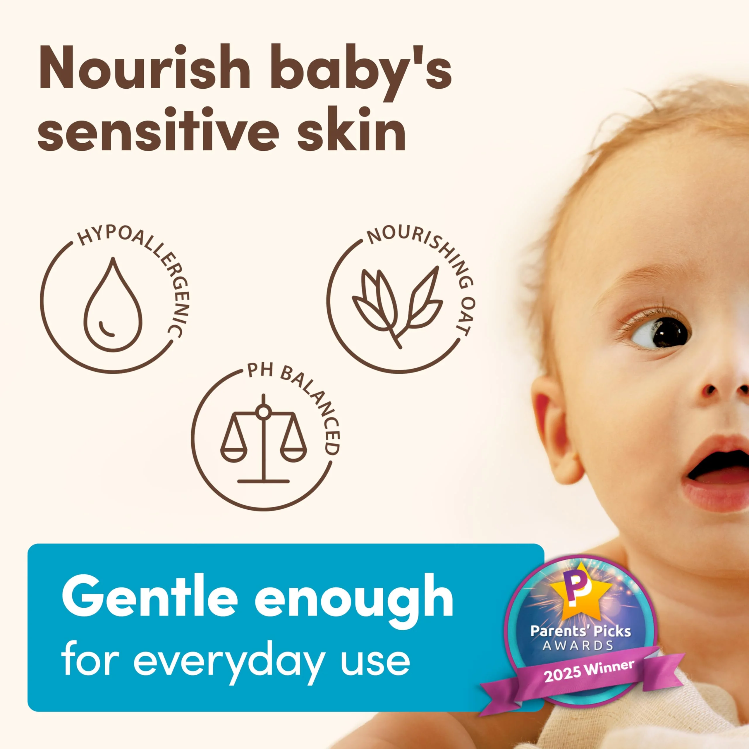 Aveeno Baby Daily Moisture Gentle Body Wash & Shampoo with Oat Extract, 2-in-1 Baby Bath Wash & Hair Shampoo, Tear- & Paraben-Free for Hair & Sensitive Skin, Lightly Scented, 18 fl. oz - Image 3
