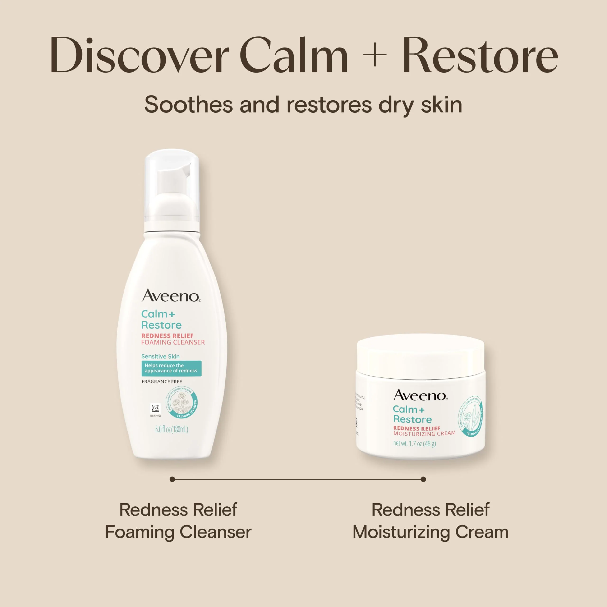 Aveeno Calm + Restore Facial Moisturizer Face Cream for Redness Relief, Non-Comedogenic, Ceramide & Vitamin B5, Hydrating for Dry, Sensitive Skin, Hypoallergenic, Fragrance-Free, 1.7 oz - Image 3