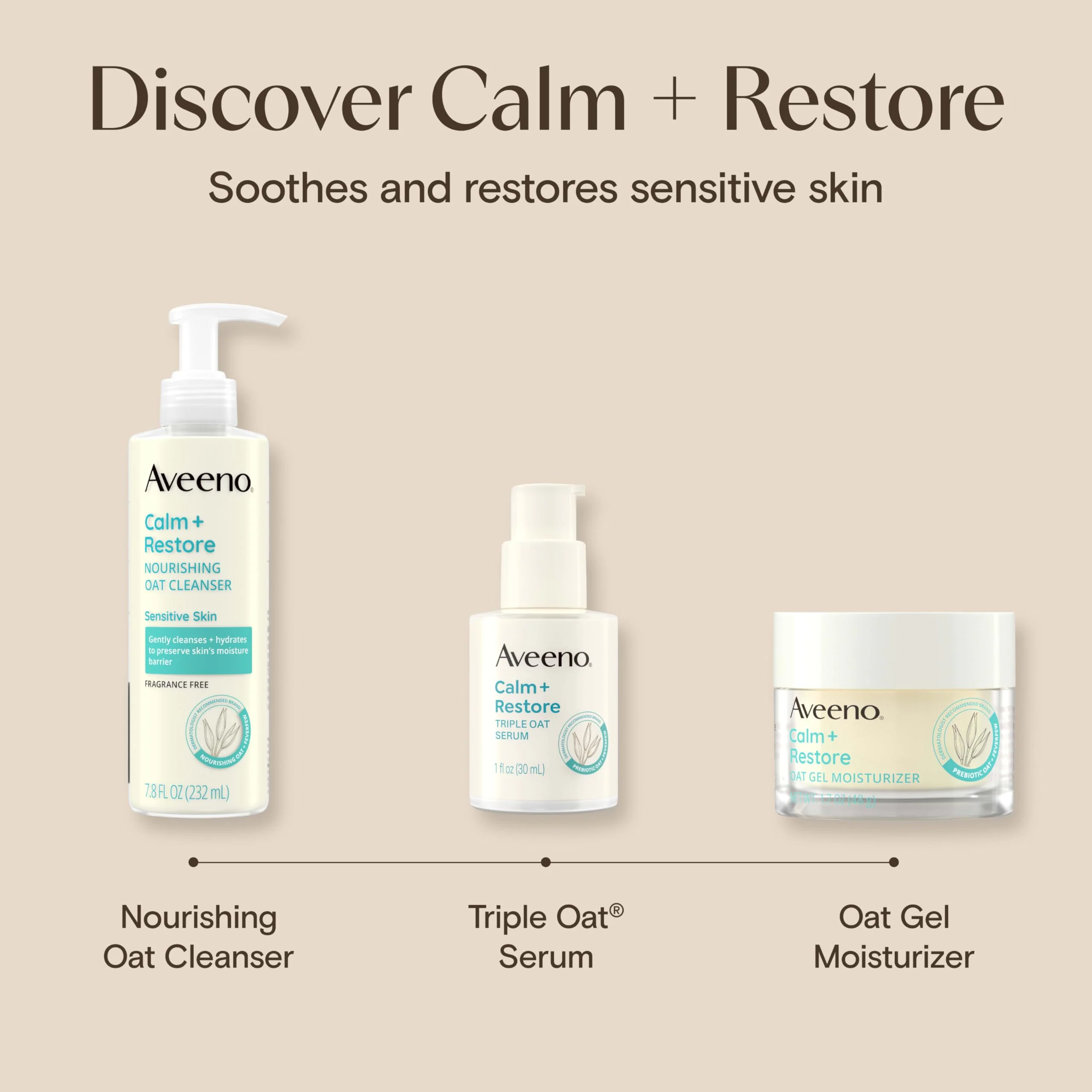 Aveeno Calm + Restore Nourishing Oat Cleanser, Daily Hydrating Facial Cleanser & Face Wash for Sensitive Skin, Non-Foaming, Hypoallergenic, Non-Comedogenic, Fragrance-Free, with Feverfew, 7.8 fl oz - Image 3