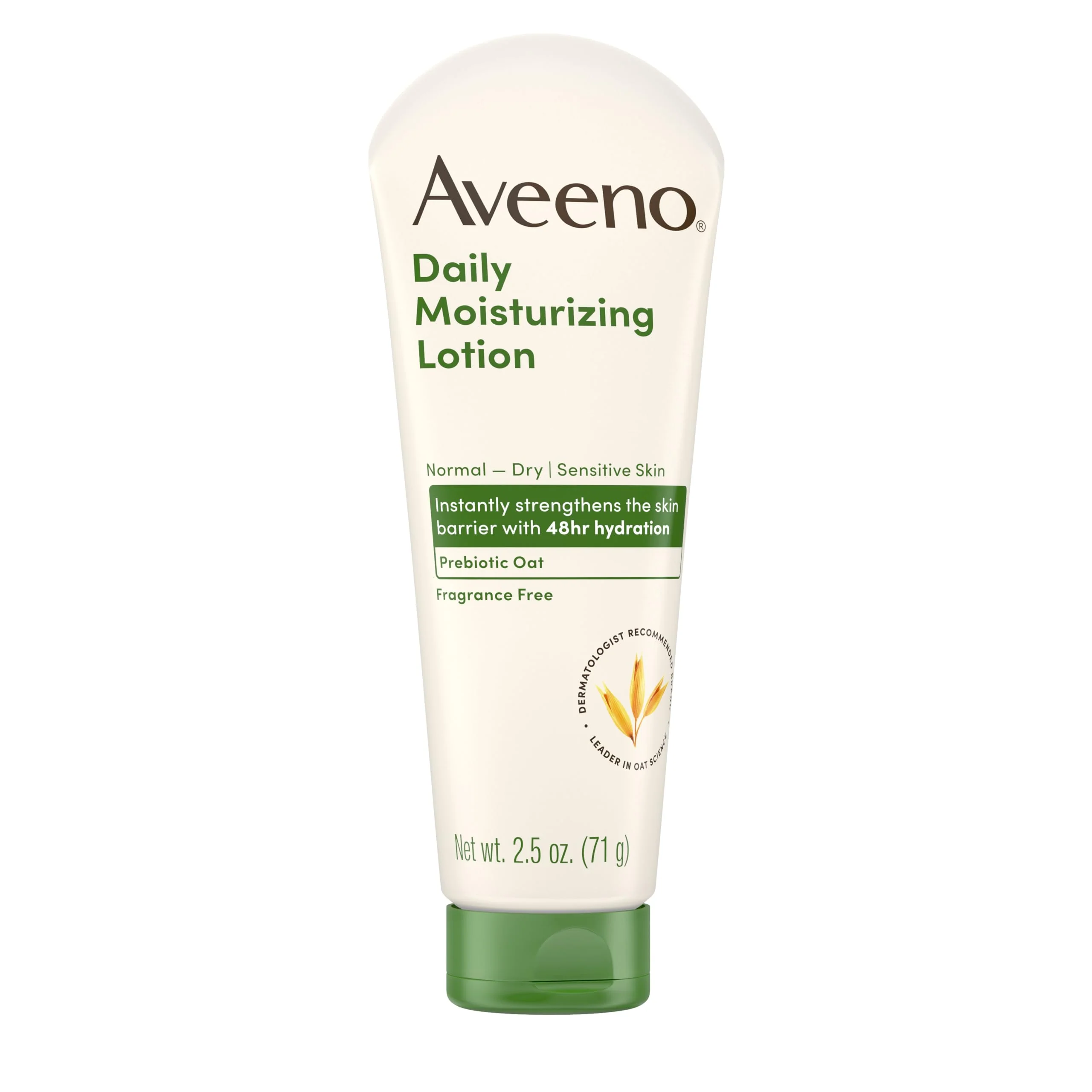 Aveeno Daily Moisturizing Body Lotion with Soothing Prebiotic Oat, Gentle Lotion Nourishes Dry Skin With Moisture, Paraben-, Dye- & Fragrance-Free, Non-Greasy & Non-Comedogenic, 2.5 fl. oz, 3 Pack - Image 5