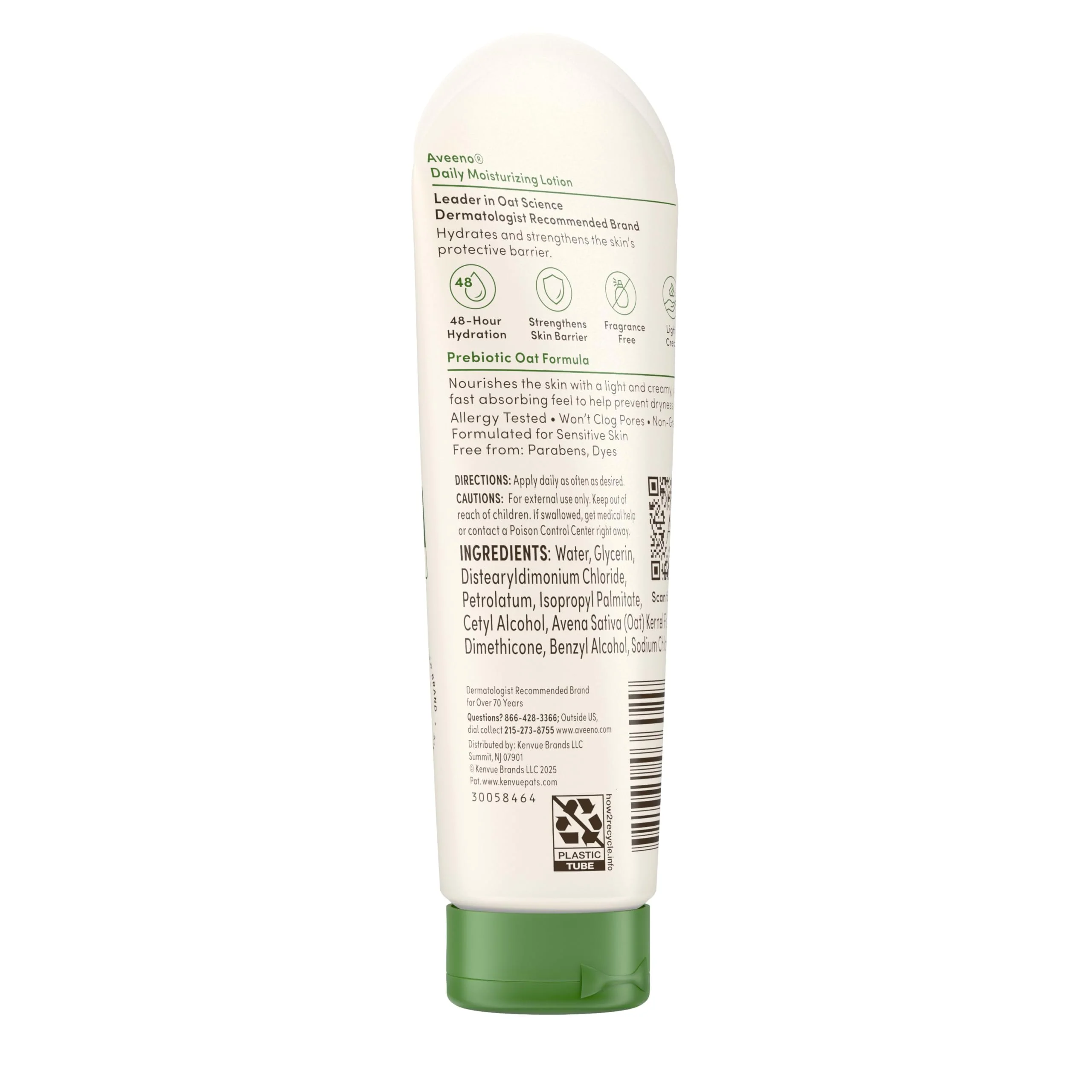 Aveeno Daily Moisturizing Body Lotion with Soothing Prebiotic Oat, Gentle Lotion Nourishes Dry Skin With Moisture, Paraben-, Dye- & Fragrance-Free, Non-Greasy & Non-Comedogenic, 2.5 fl. Oz - Image 3