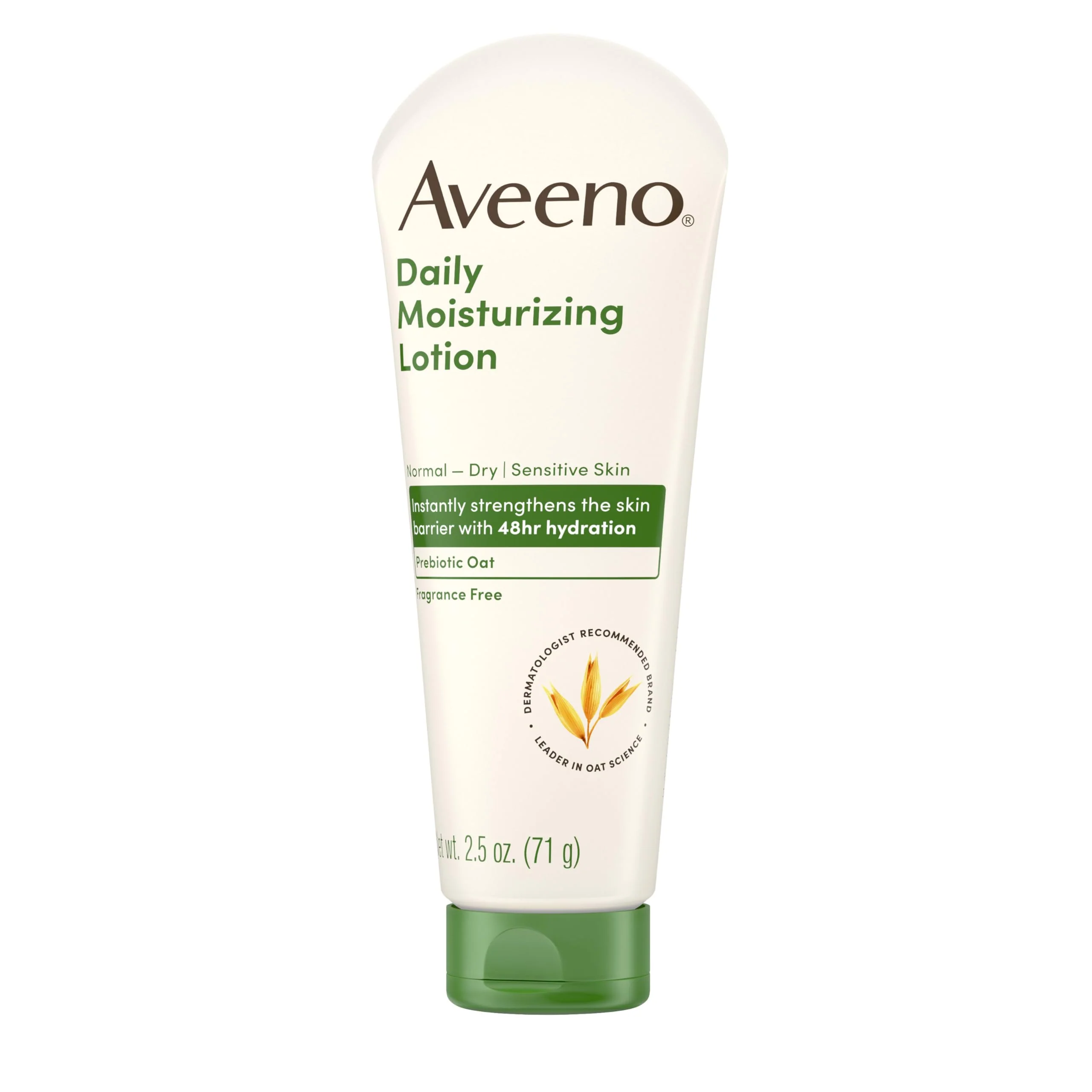 Aveeno Daily Moisturizing Body Lotion with Soothing Prebiotic Oat, Gentle Lotion Nourishes Dry Skin With Moisture, Paraben-, Dye- & Fragrance-Free, Non-Greasy & Non-Comedogenic, 2.5 fl. Oz - Image 4