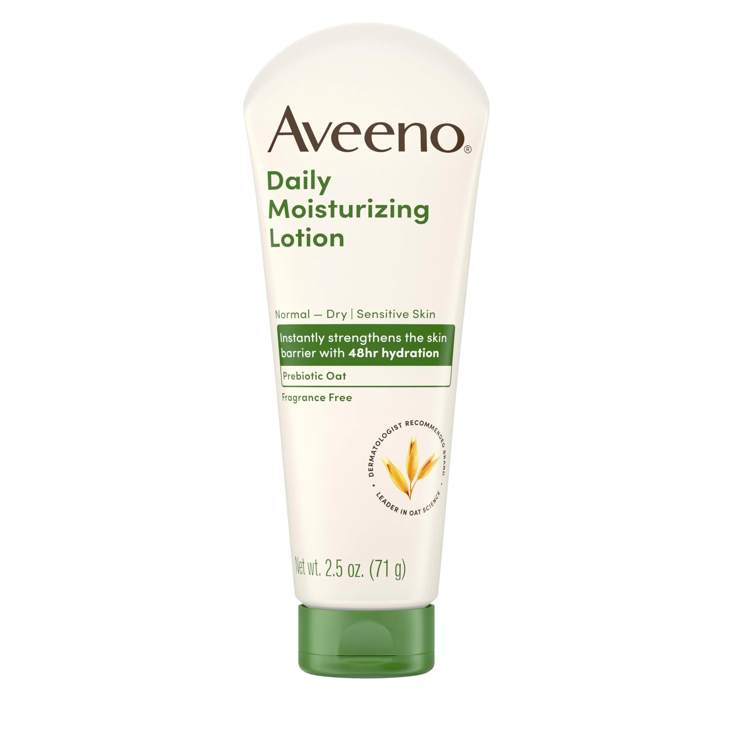 Aveeno Daily Moisturizing Body Lotion with Soothing Prebiotic Oat, Gentle Lotion Nourishes Dry Skin With Moisture, Paraben-, Dye- & Fragrance-Free, Non-Greasy & Non-Comedogenic, 2.5 fl. Oz - Image 9
