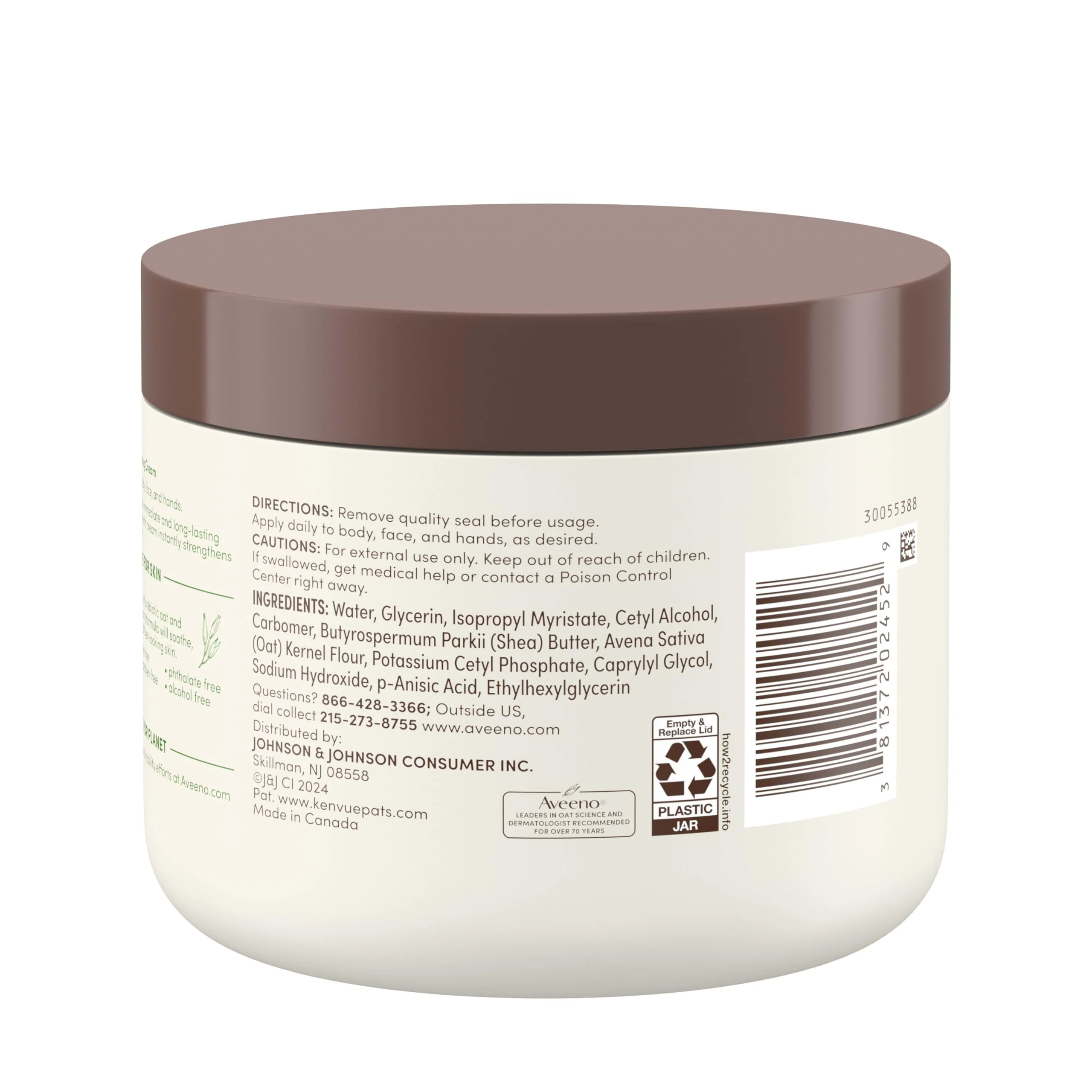 Aveeno Daily Moisturizing Cream with Prebiotic Oat & Shea Butter for Body, Face & Hands Moisturizer Cream, Hydrates Normal to Dry, Sensitive Skin, Fragrance Free, Non-Comedogenic, 20 oz - Image 2
