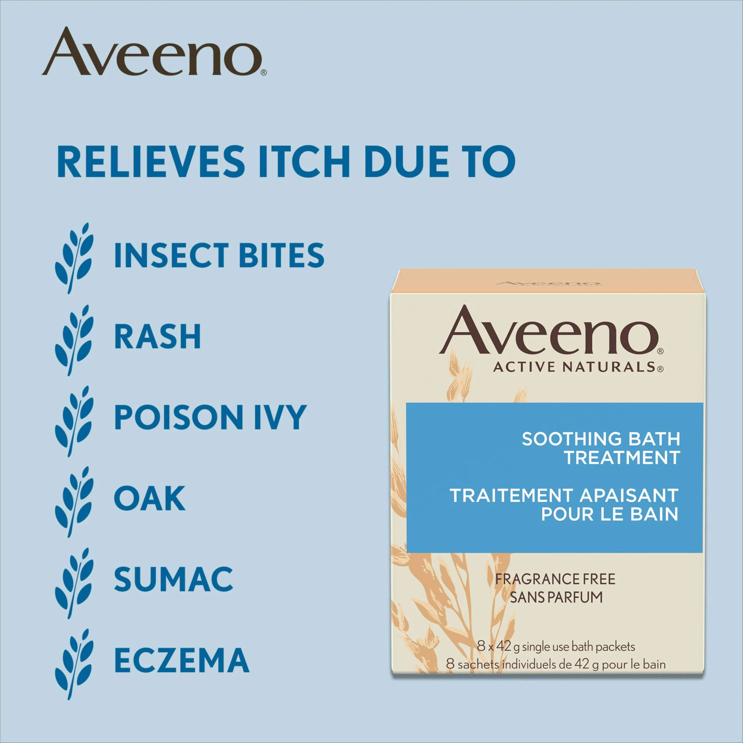 Aveeno Fragrance-Free Soothing Bath Treatment & Soak for Soothing Relief, 100% Natural Colloidal Oatmeal, Relieves Itchy, Irritated Skin Due to Eczema, 8 Single-Use Bath Packets - Image 8