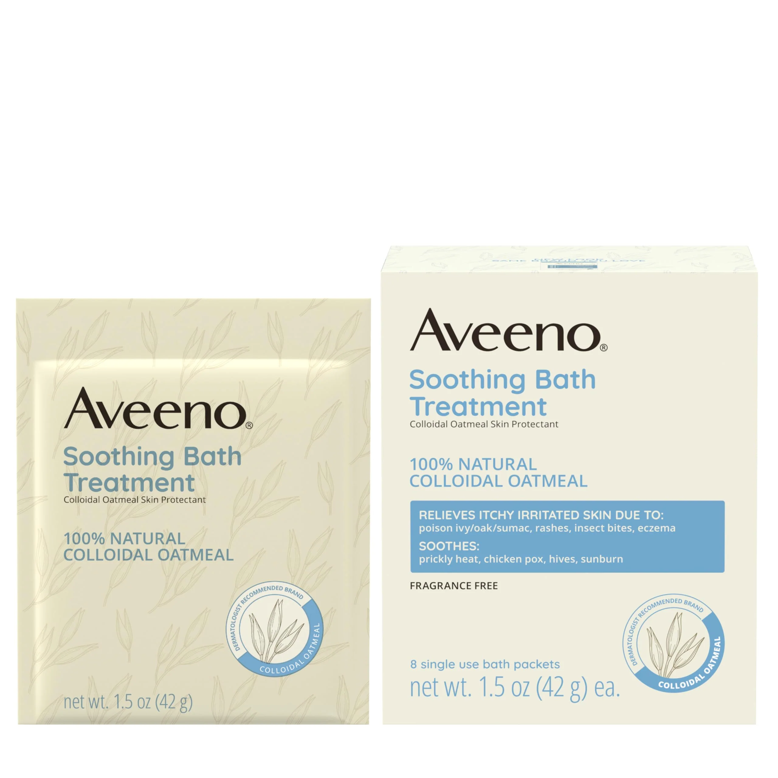 Aveeno Fragrance-Free Soothing Bath Treatment & Soak for Soothing Relief, 100% Natural Colloidal Oatmeal, Relieves Itchy, Irritated Skin Due to Eczema, 8 Single-Use Bath Packets - Image 9