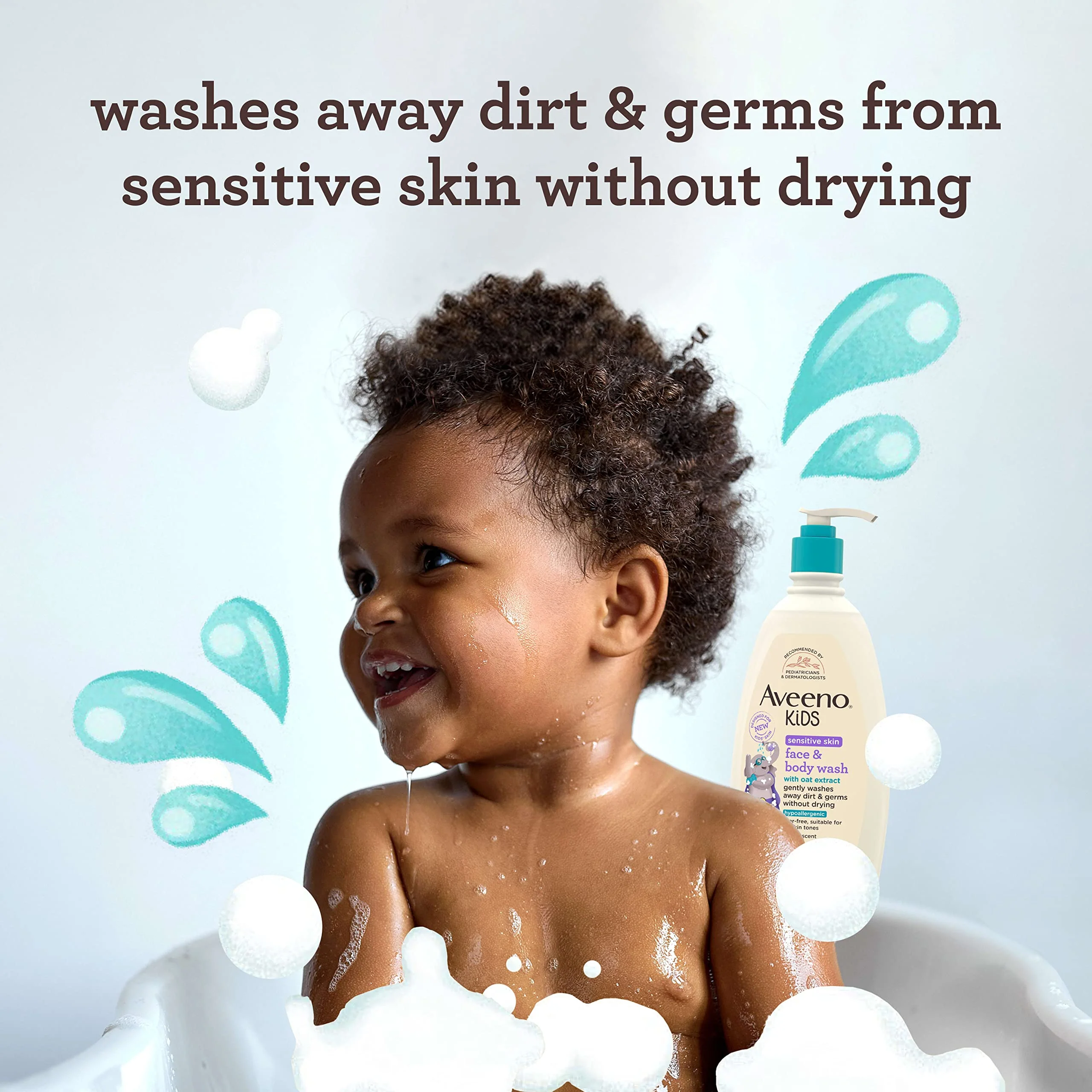 Aveeno Kids Face & Body Wash for Sensitive Skin, Oat Extract, Tear-Free, Non-Drying, Light Scent, Pump Dispenser, Hypoallergenic, Sulfate & Dye Free, 18 fl oz - Image 9
